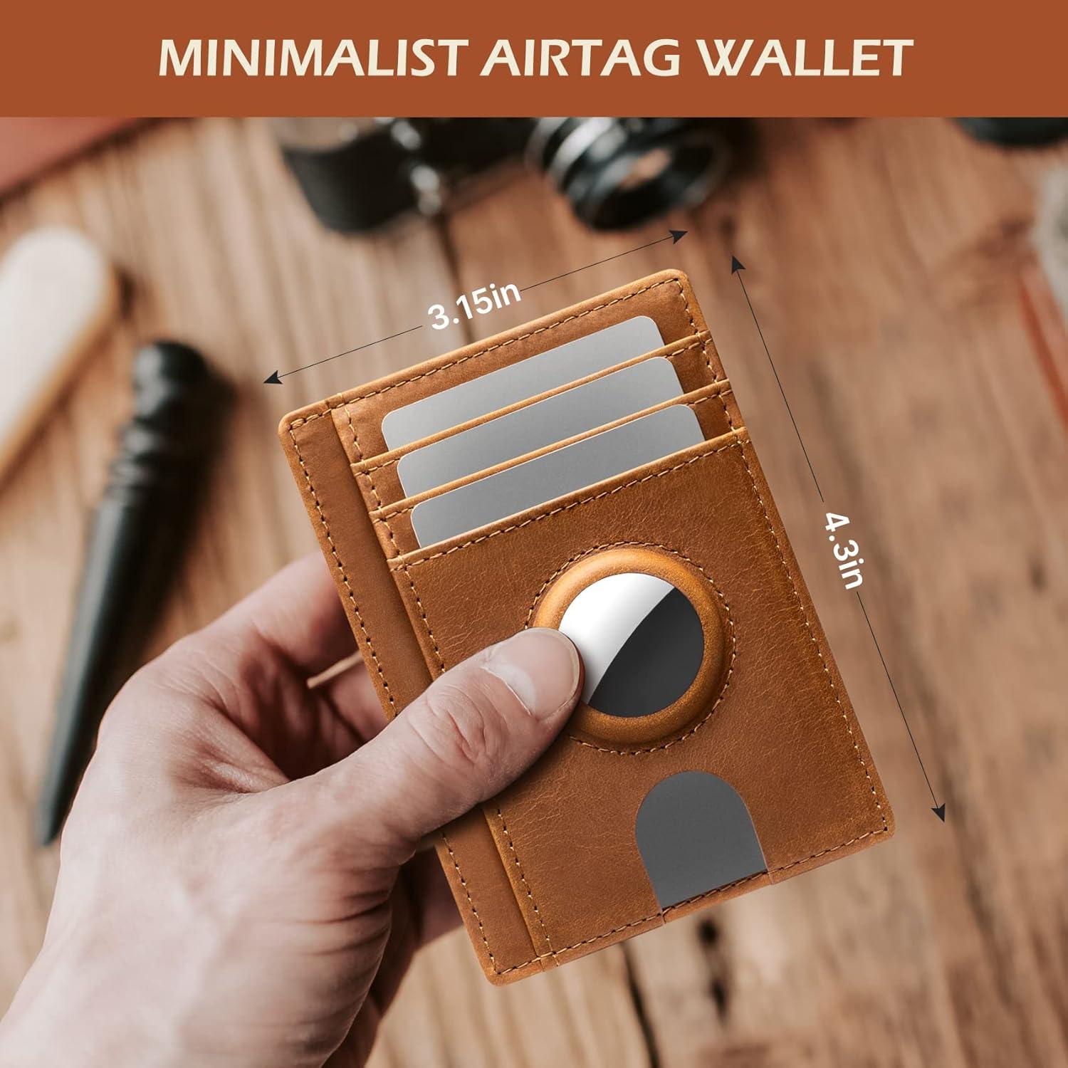 image:imagetypecase Slim Minimalist Airtag Card Wallet for Men Front Pocket Premium Crazy Horse Leather Wallet with Airtag Holder RFID Blocking Cash Credit Card Wallet Compatible with AirTag BlackYellow