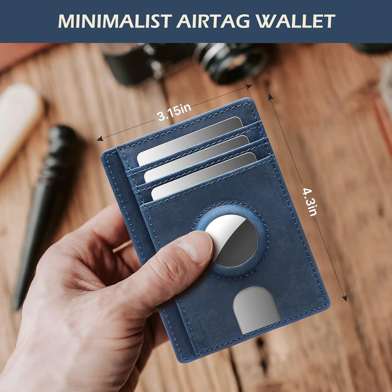 image:imagetypecase Slim Minimalist Airtag Card Wallet for Men Front Pocket Premium Crazy Horse Leather Wallet with Airtag Holder RFID Blocking Cash Credit Card Wallet Compatible with AirTag BlackBlue