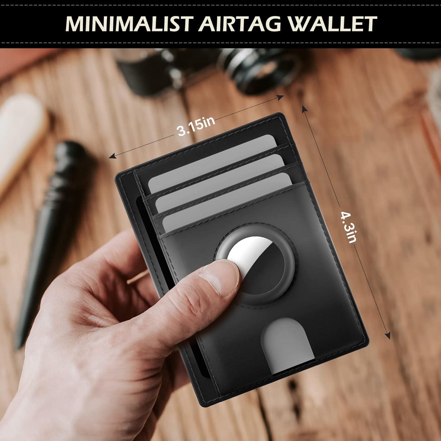 image:imagetypecase Slim Minimalist Airtag Card Wallet for Men Front Pocket Premium Crazy Horse Leather Wallet with Airtag Holder RFID Blocking Cash Credit Card Wallet Compatible with AirTag BlackBlack