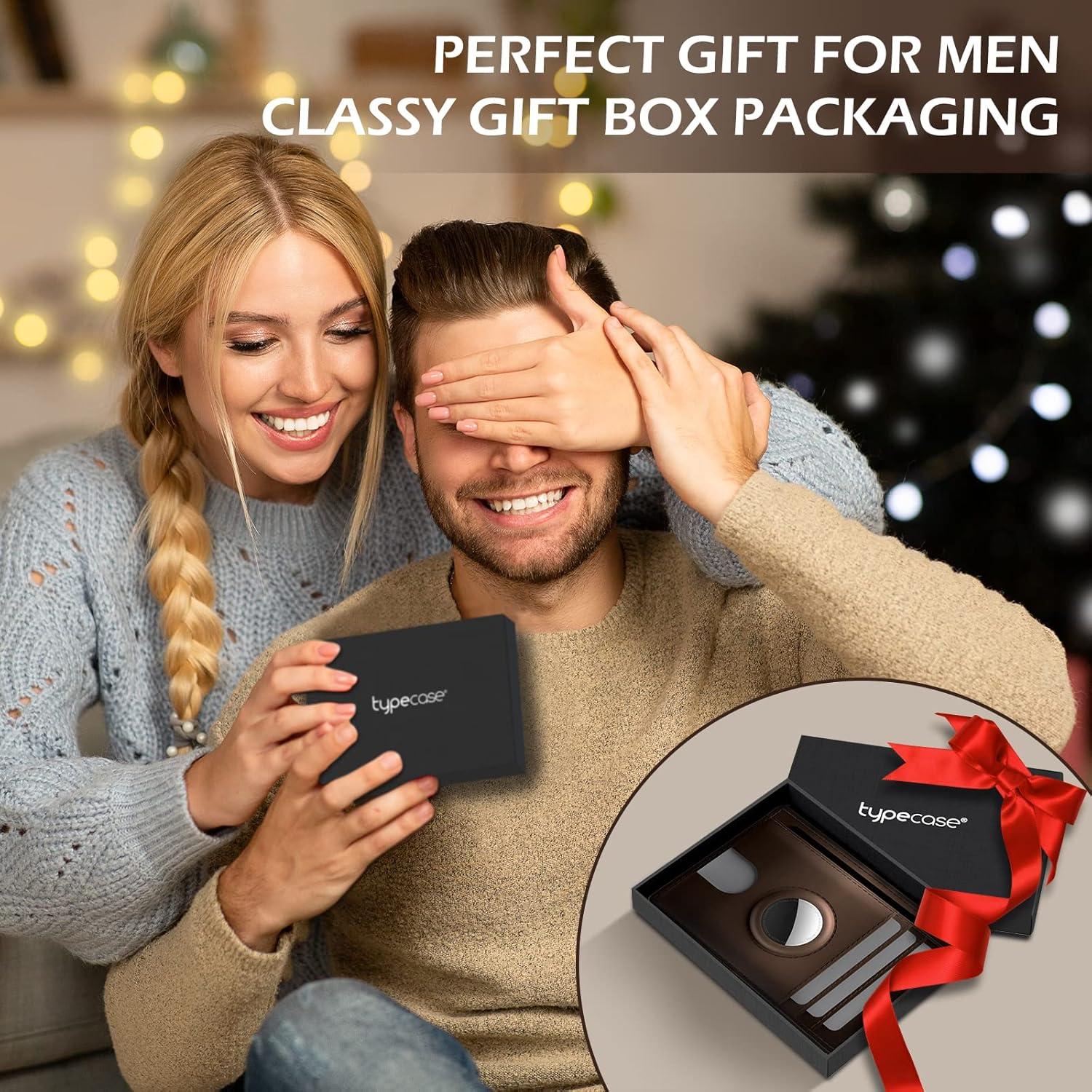 image:imagetypecase Slim Minimalist Airtag Card Wallet for Men Front Pocket Premium Crazy Horse Leather Wallet with Airtag Holder RFID Blocking Cash Credit Card Wallet Compatible with AirTag BlackBrown