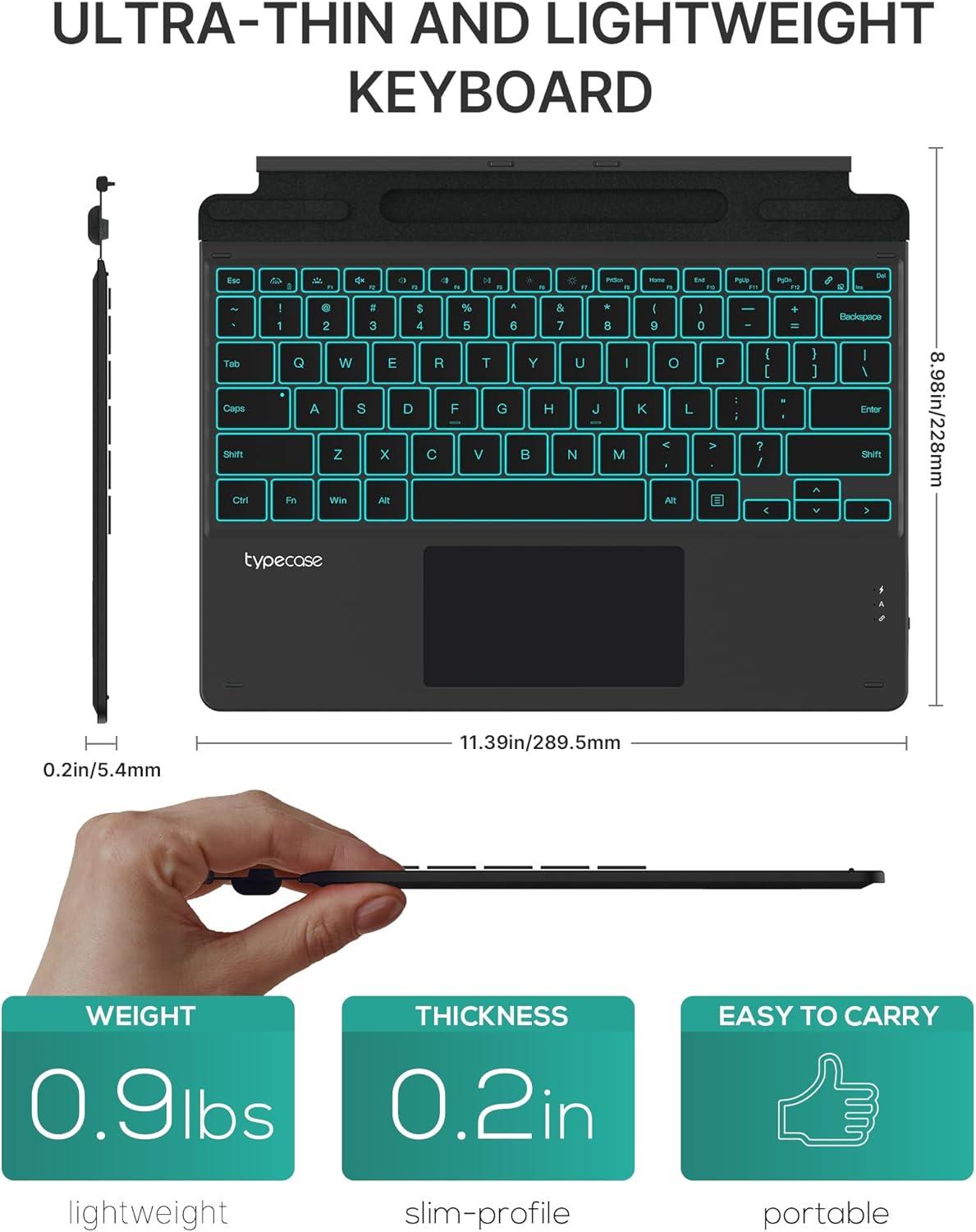 image:imagetypecase Surface Pro 9 Keyboard Compatible with Surface Pro 11 10 9 8 X 13 Inch Wireless Type Keyboard with 11Color Backlit amp Pen Holder  Matte Blackfor Surface 111098X