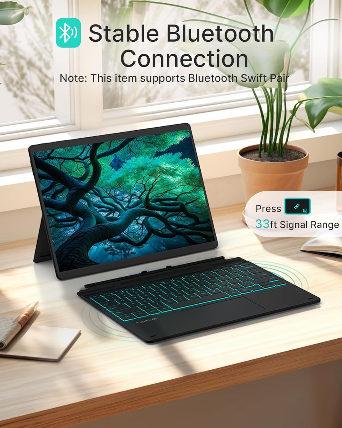 image:imagetypecase Surface Pro 9 Keyboard Compatible with Surface Pro 11 10 9 8 X 13 Inch Wireless Type Keyboard with 11Color Backlit amp Pen Holder  Matte Blackfor Surface 111098X