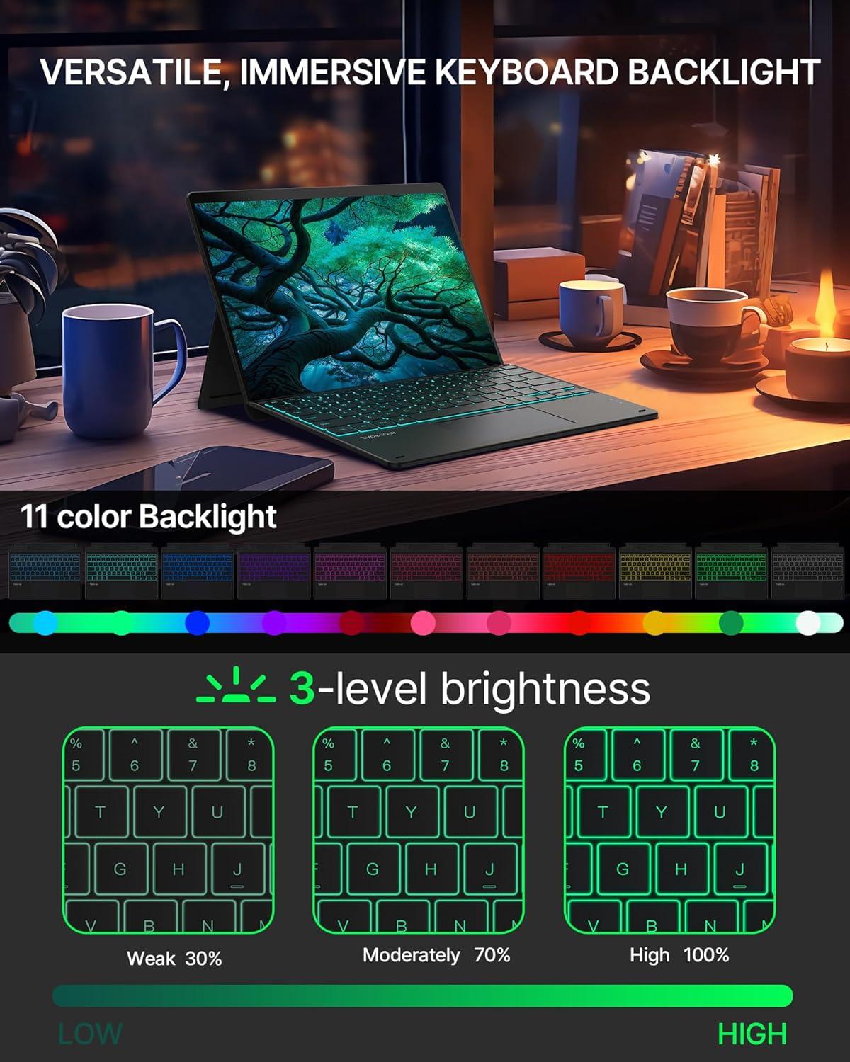 image:imagetypecase Surface Pro 9 Keyboard Compatible with Surface Pro 11 10 9 8 X 13 Inch Wireless Type Keyboard with 11Color Backlit amp Pen Holder  Matte Blackfor Surface 111098X
