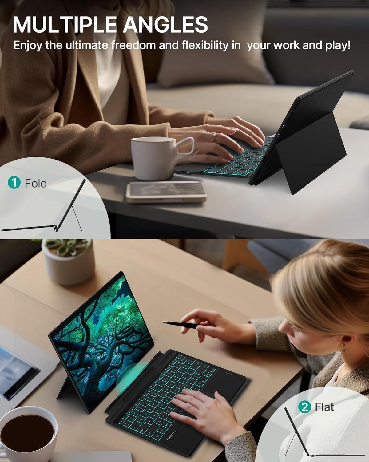 image:imagetypecase Surface Pro 9 Keyboard Compatible with Surface Pro 11 10 9 8 X 13 Inch Wireless Type Keyboard with 11Color Backlit amp Pen Holder  Matte Blackfor Surface 111098X