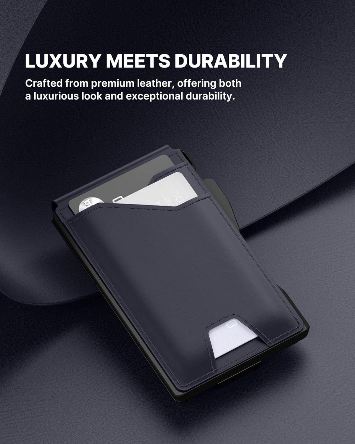 image:imagetypecase Tactical Wallet for Men Card Holder Pop Up Card Case Genuine Leather Smart RFID Blocking Slim Minimalist Thin Front Pocket  913 Card Capacitiy ID Window Money Clip BrownNavy