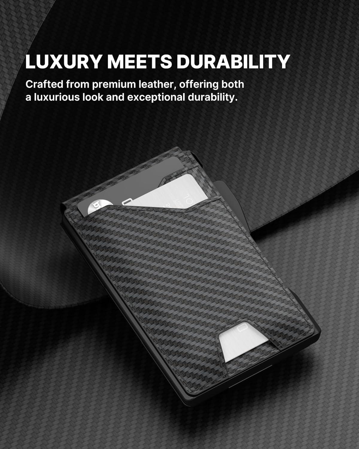 image:imagetypecase Tactical Wallet for Men Card Holder Pop Up Card Case Genuine Leather Smart RFID Blocking Slim Minimalist Thin Front Pocket  913 Card Capacitiy ID Window Money Clip BrownCarbon Fiber Orange