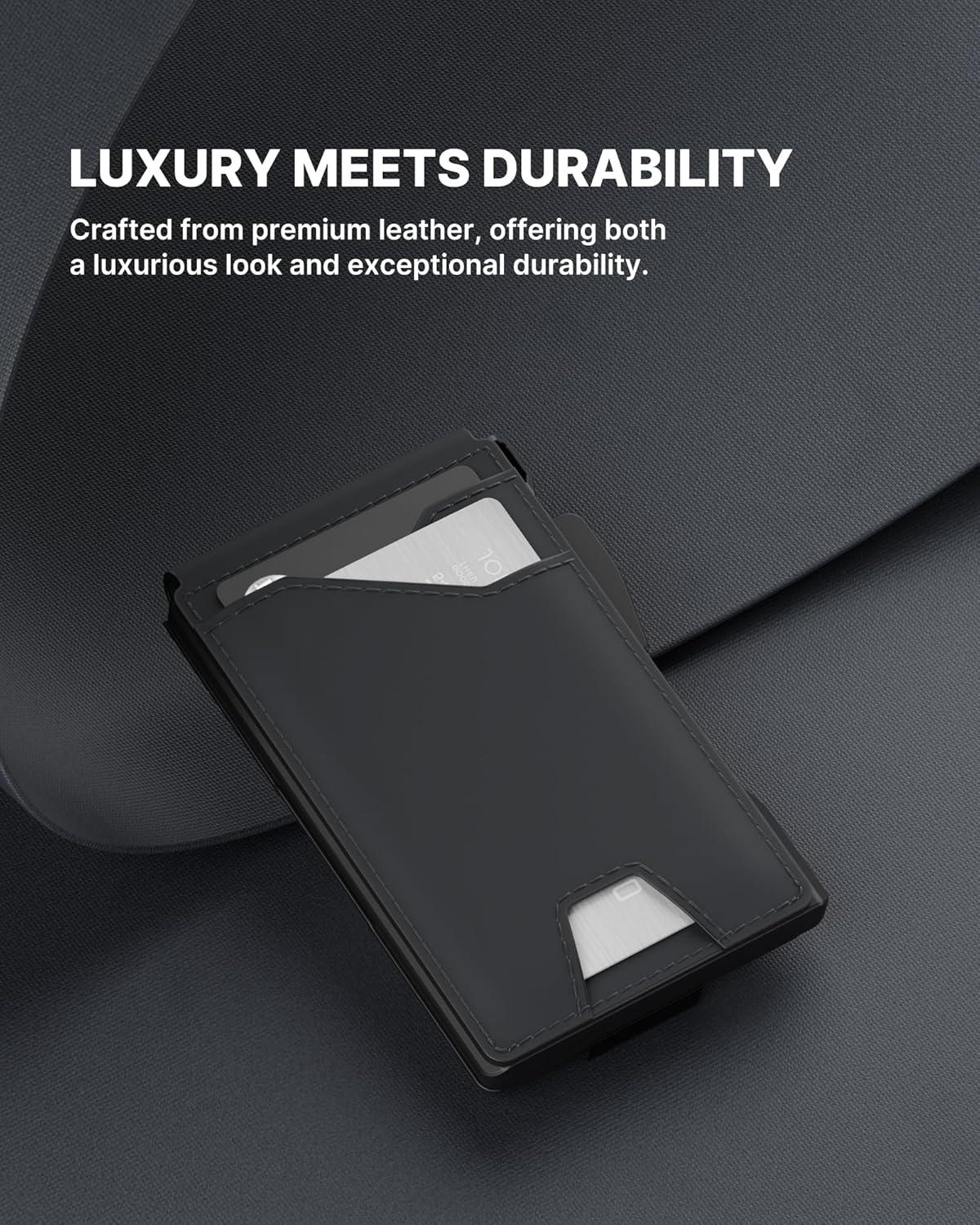 image:imagetypecase Tactical Wallet for Men Card Holder Pop Up Card Case Genuine Leather Smart RFID Blocking Slim Minimalist Thin Front Pocket  913 Card Capacitiy ID Window Money Clip BrownDeep Black