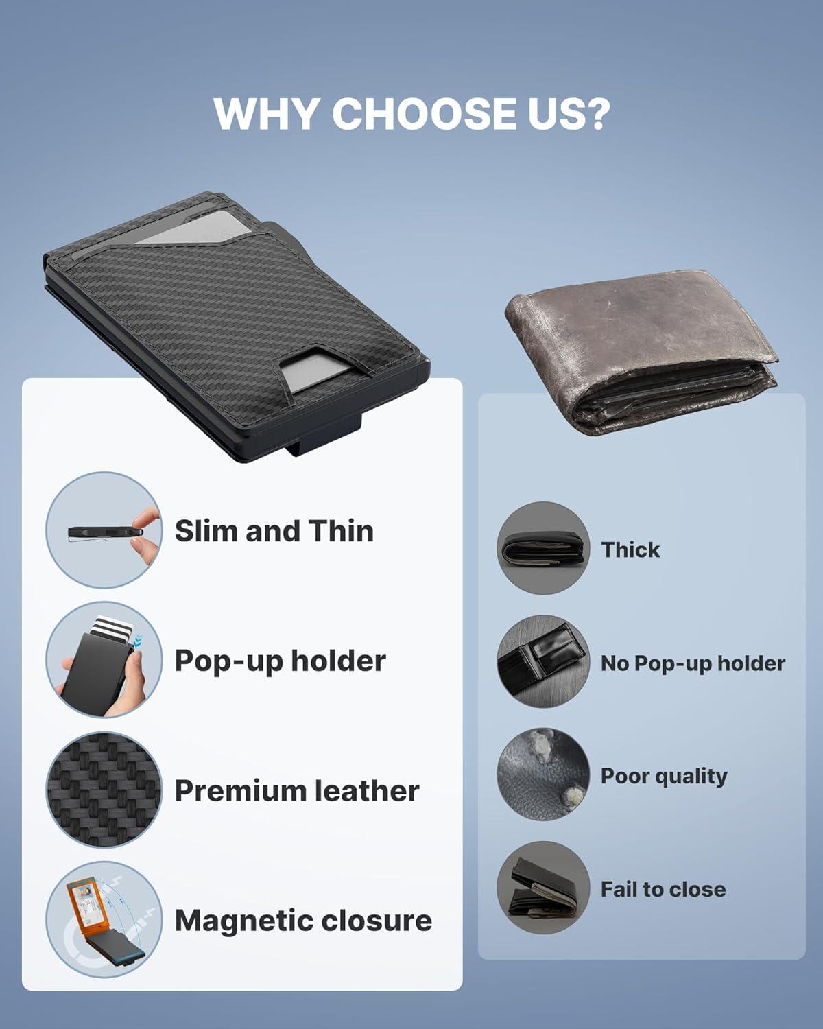 image:imagetypecase Tactical Wallet for Men Card Holder Pop Up Card Case Genuine Leather Smart RFID Blocking Slim Minimalist Thin Front Pocket  913 Card Capacitiy ID Window Money Clip BrownCarbon Fiber Orange