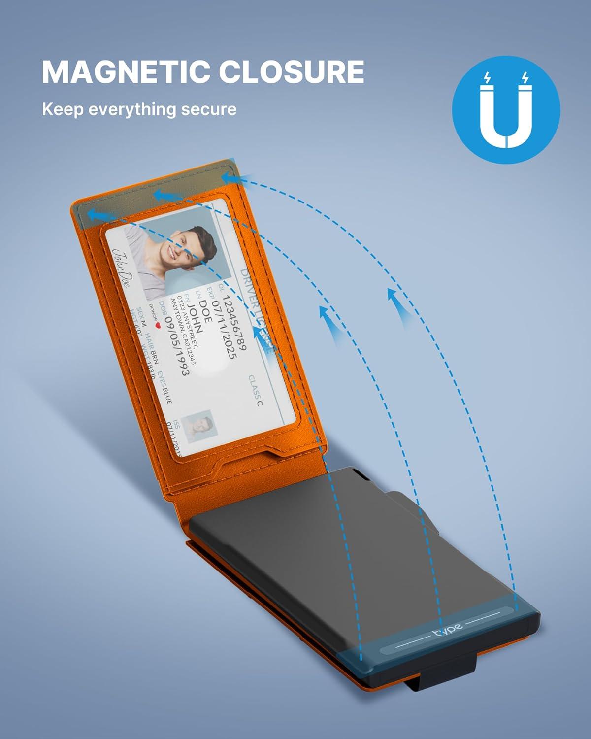 image:imagetypecase Tactical Wallet for Men Card Holder Pop Up Card Case Genuine Leather Smart RFID Blocking Slim Minimalist Thin Front Pocket  913 Card Capacitiy ID Window Money Clip BrownCarbon Fiber Orange