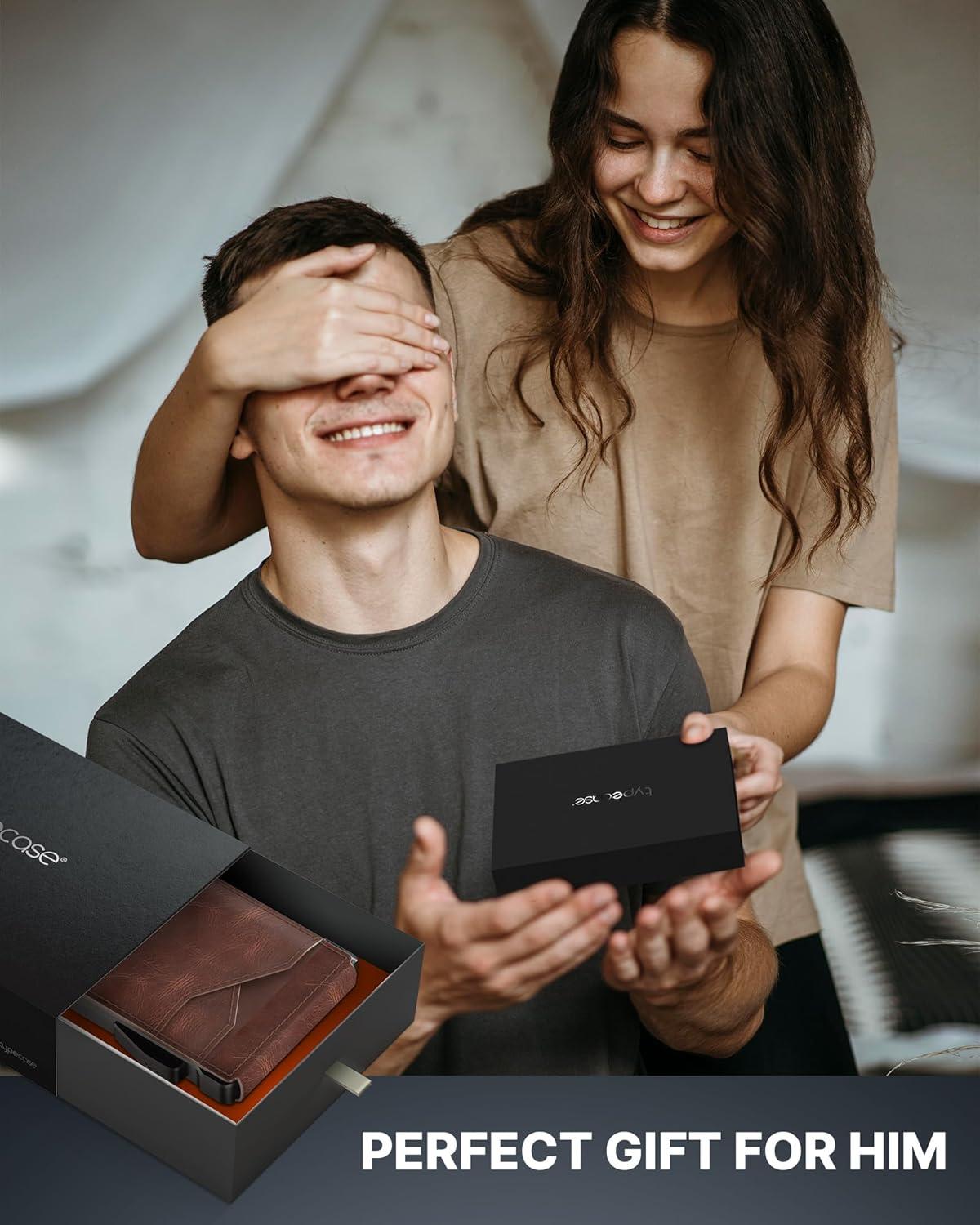 image:imagetypecase Tactical Wallet for Men Card Holder Pop Up Card Case Genuine Leather Smart RFID Blocking Slim Minimalist Thin Front Pocket  913 Card Capacitiy ID Window Money Clip BrownBrown