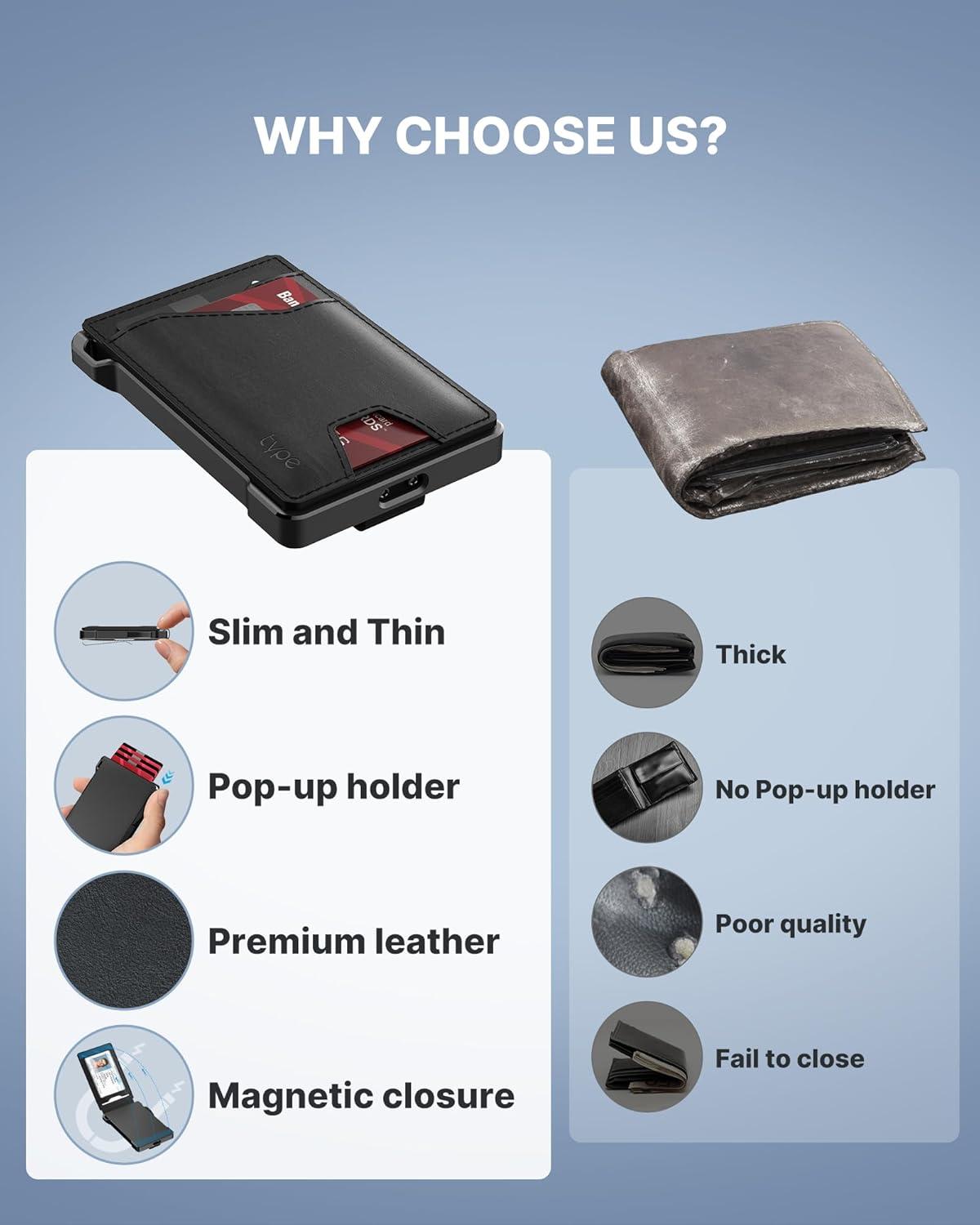image:imagetypecase Tactical Wallet for Men Card Holder Pop Up Card Case Genuine Leather Smart RFID Blocking Slim Minimalist Thin Front Pocket  913 Card Capacitiy ID Window Money Clip BrownBlack