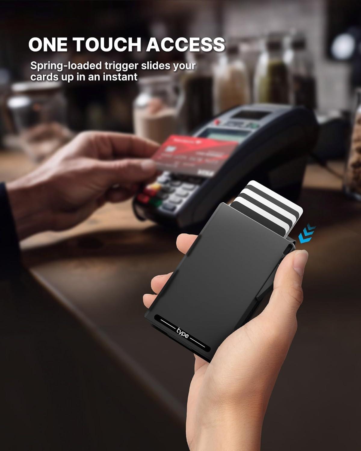 image:imagetypecase Tactical Wallet for Men Card Holder Pop Up Card Case Genuine Leather Smart RFID Blocking Slim Minimalist Thin Front Pocket  913 Card Capacitiy ID Window Money Clip BrownDark Black