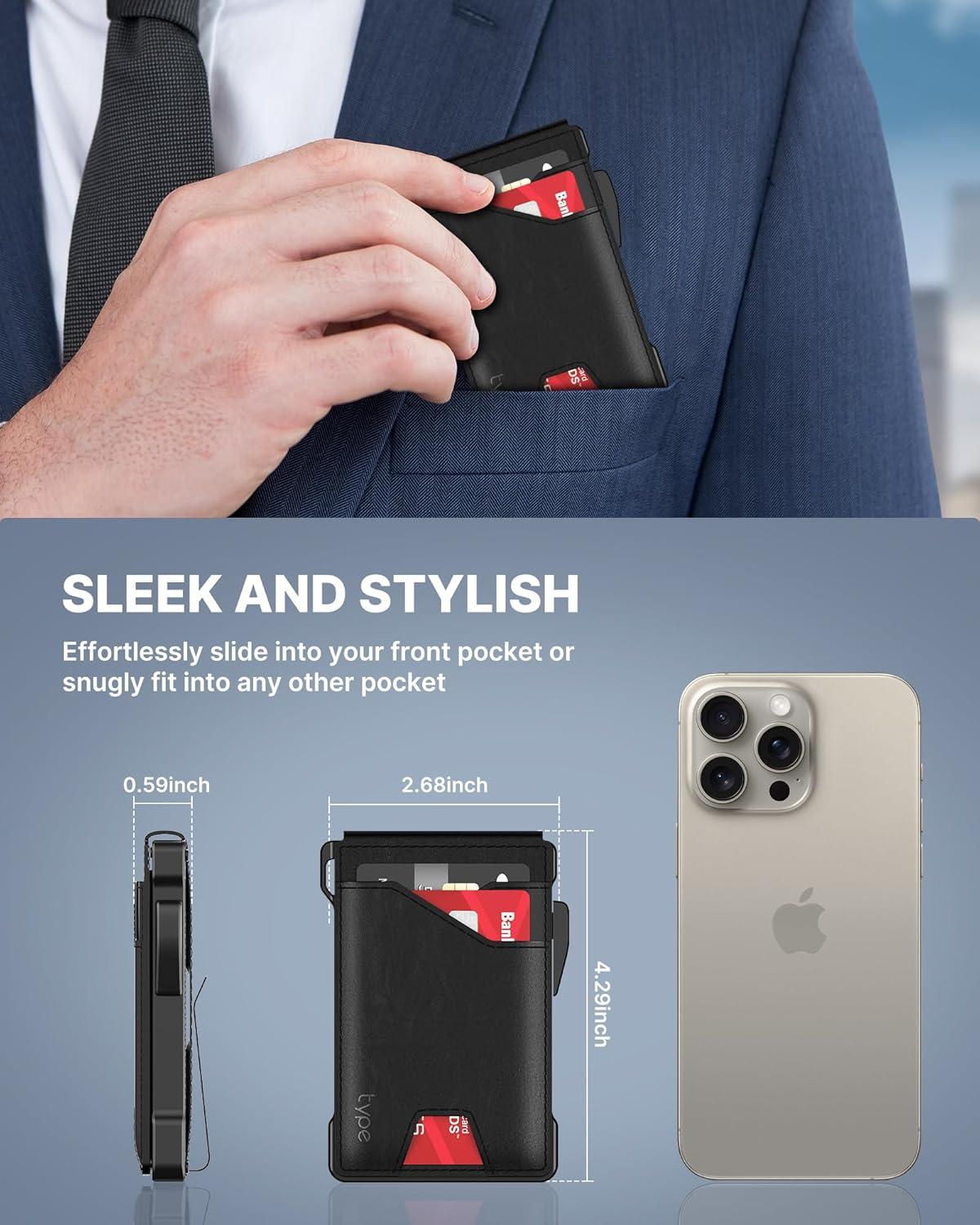 image:imagetypecase Tactical Wallet for Men Card Holder Pop Up Card Case Genuine Leather Smart RFID Blocking Slim Minimalist Thin Front Pocket  913 Card Capacitiy ID Window Money Clip BrownBlack