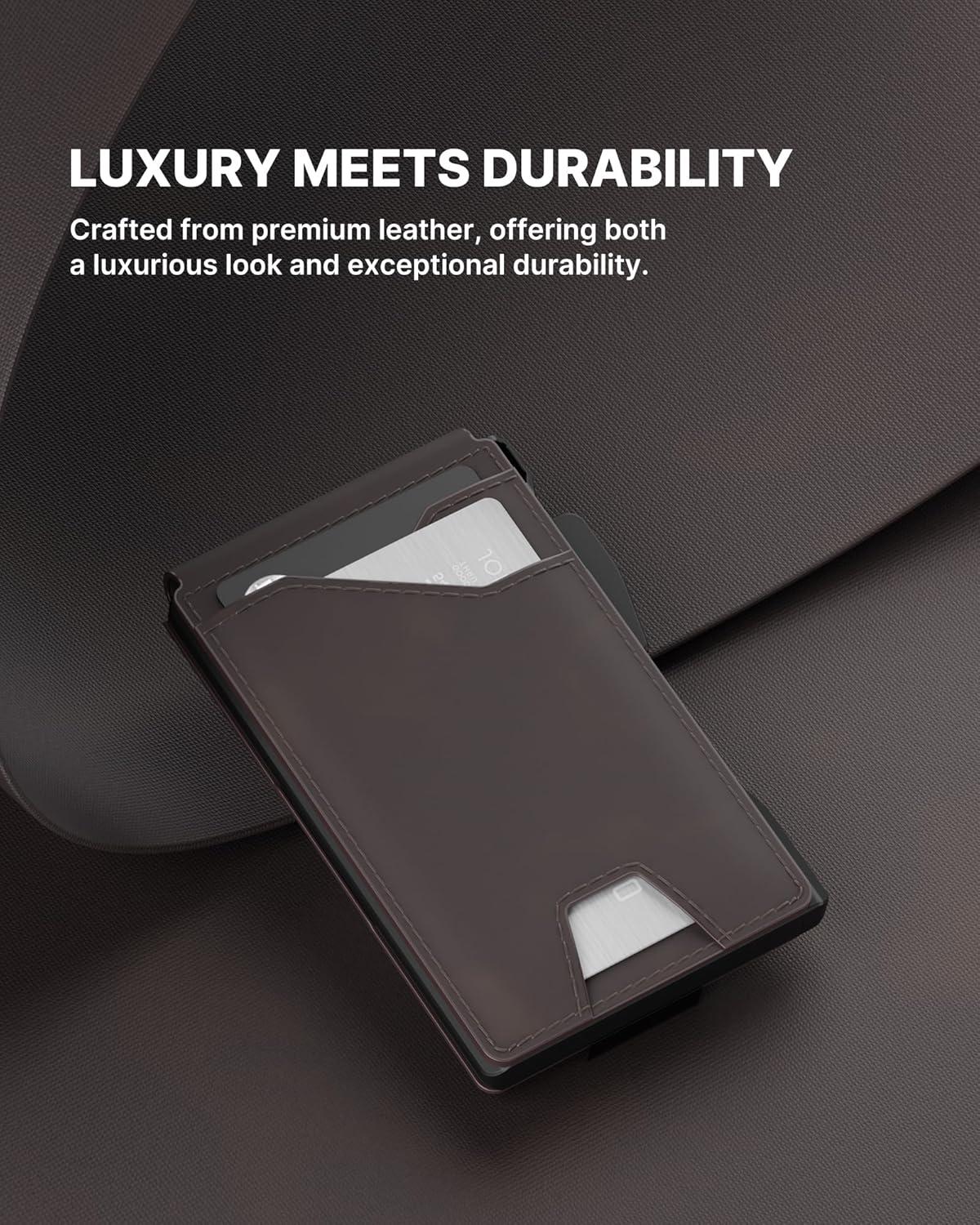 image:imagetypecase Tactical Wallet for Men Card Holder Pop Up Card Case Genuine Leather Smart RFID Blocking Slim Minimalist Thin Front Pocket  913 Card Capacitiy ID Window Money Clip BrownDark Brown