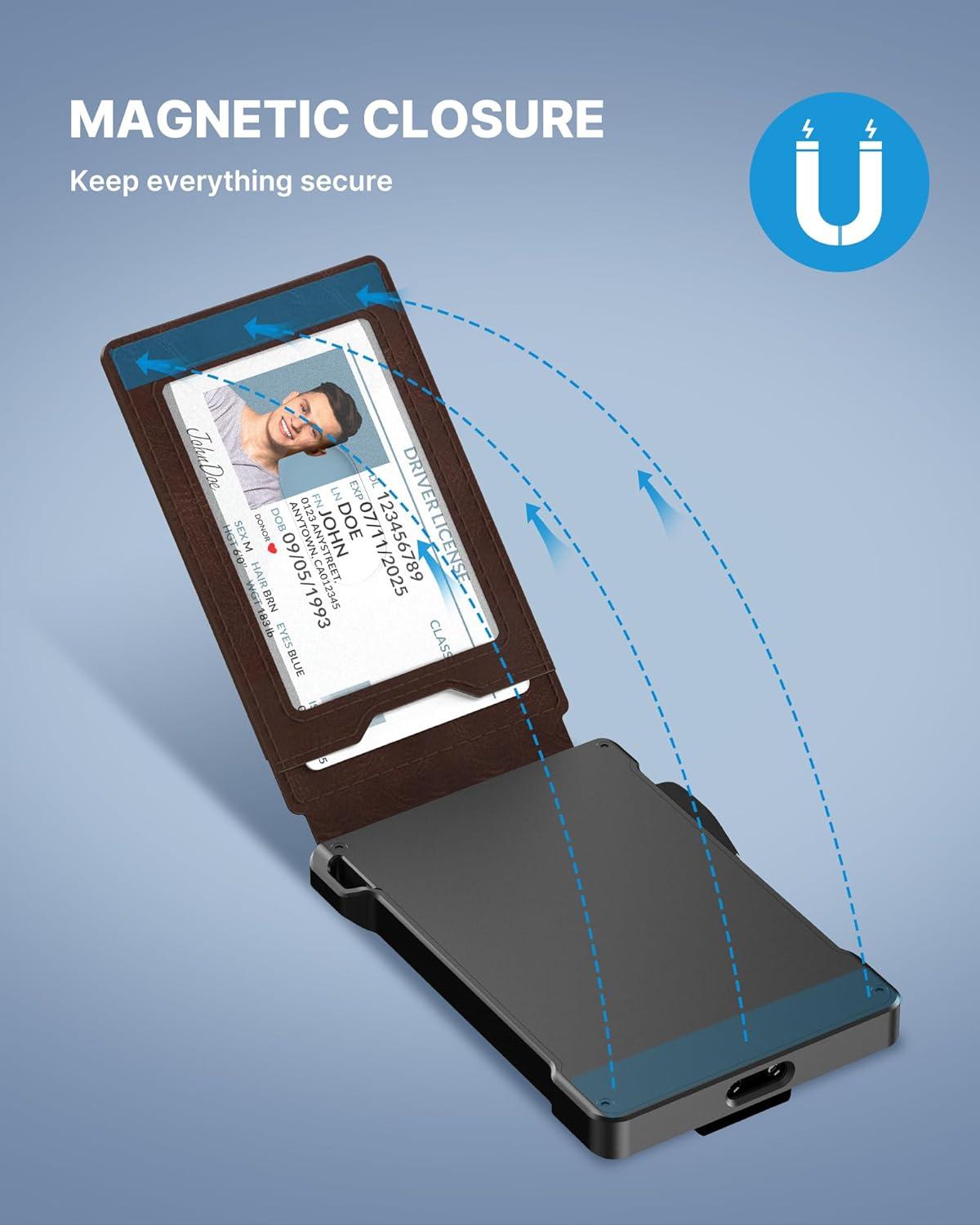 image:imagetypecase Tactical Wallet for Men Card Holder Pop Up Card Case Genuine Leather Smart RFID Blocking Slim Minimalist Thin Front Pocket  913 Card Capacitiy ID Window Money Clip BrownBrown