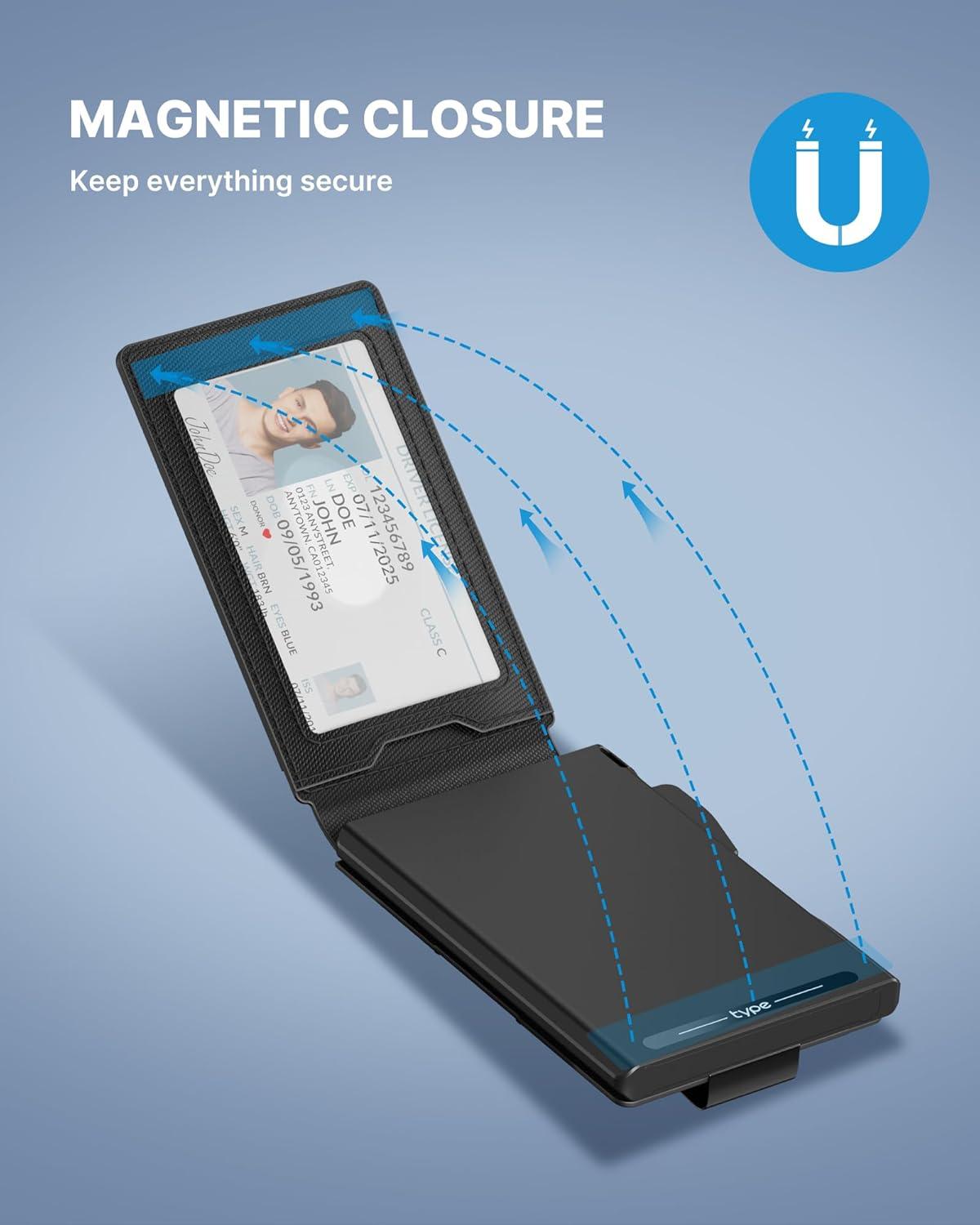 image:imagetypecase Tactical Wallet for Men Card Holder Pop Up Card Case Genuine Leather Smart RFID Blocking Slim Minimalist Thin Front Pocket  913 Card Capacitiy ID Window Money Clip BrownDark Black