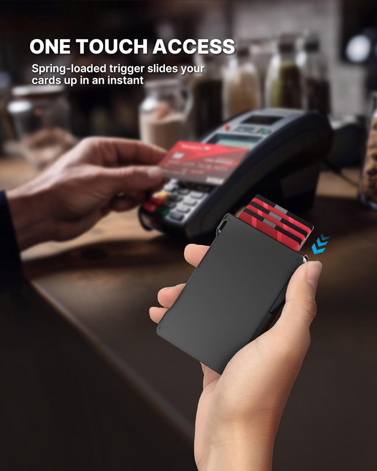 image:imagetypecase Tactical Wallet for Men Card Holder Pop Up Card Case Genuine Leather Smart RFID Blocking Slim Minimalist Thin Front Pocket  913 Card Capacitiy ID Window Money Clip BrownBrown