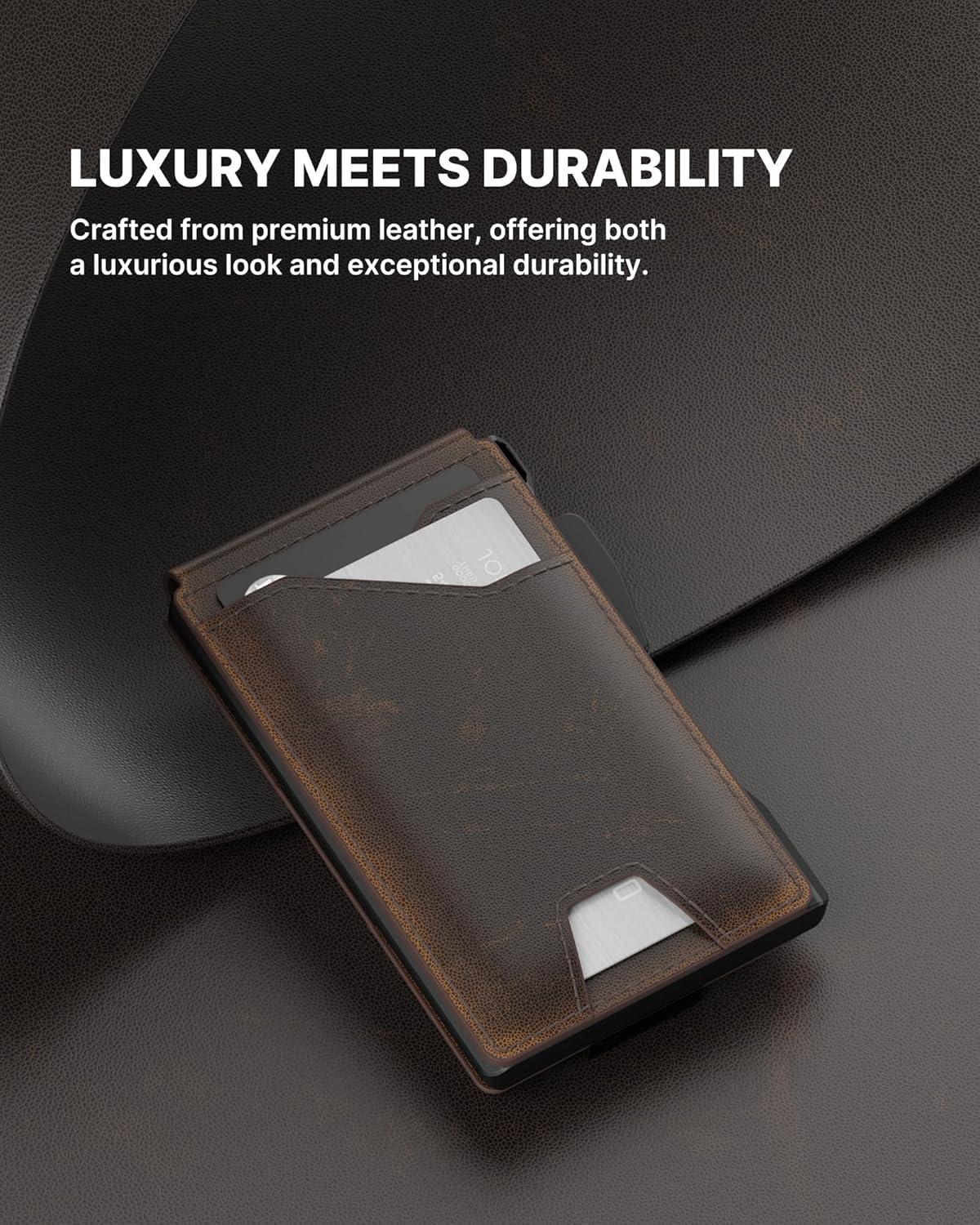 image:imagetypecase Tactical Wallet for Men Card Holder Pop Up Card Case Genuine Leather Smart RFID Blocking Slim Minimalist Thin Front Pocket  913 Card Capacitiy ID Window Money Clip BrownBurnished Black