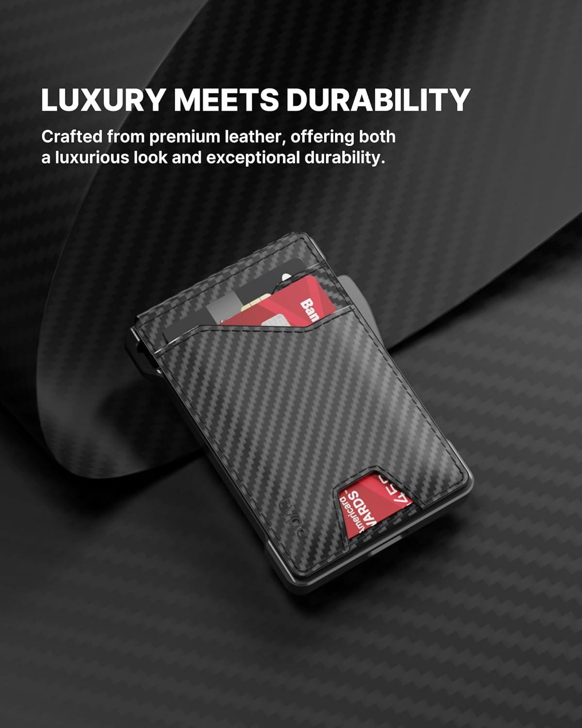 image:imagetypecase Tactical Wallet for Men Card Holder Pop Up Card Case Genuine Leather Smart RFID Blocking Slim Minimalist Thin Front Pocket  913 Card Capacitiy ID Window Money Clip BrownCarbon Fiber