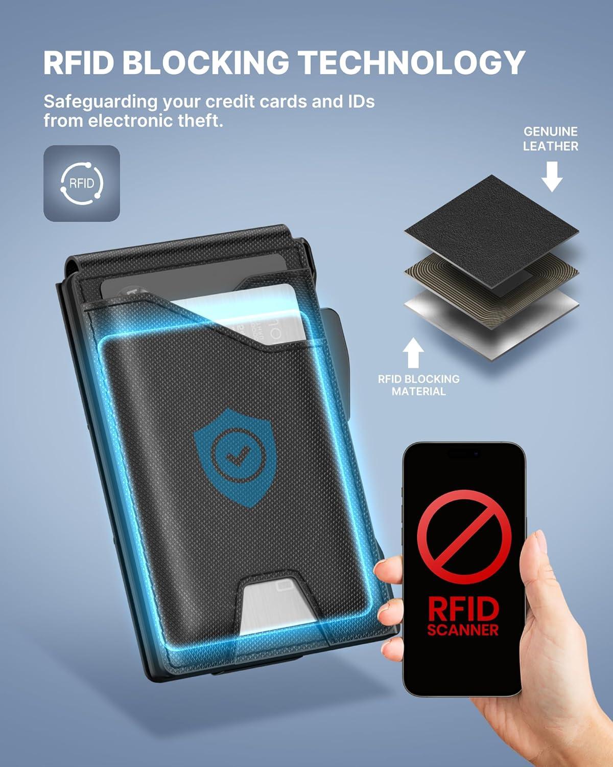 image:imagetypecase Tactical Wallet for Men Card Holder Pop Up Card Case Genuine Leather Smart RFID Blocking Slim Minimalist Thin Front Pocket  913 Card Capacitiy ID Window Money Clip BrownDark Black