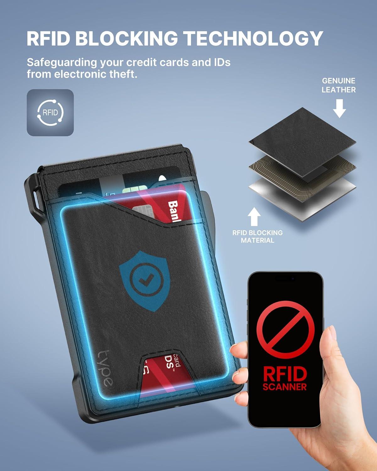 image:imagetypecase Tactical Wallet for Men Card Holder Pop Up Card Case Genuine Leather Smart RFID Blocking Slim Minimalist Thin Front Pocket  913 Card Capacitiy ID Window Money Clip BrownBlack