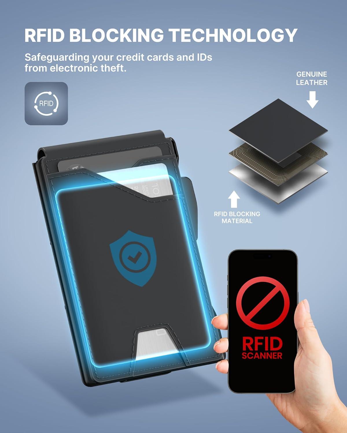 image:imagetypecase Tactical Wallet for Men Card Holder Pop Up Card Case Genuine Leather Smart RFID Blocking Slim Minimalist Thin Front Pocket  913 Card Capacitiy ID Window Money Clip BrownDeep Black