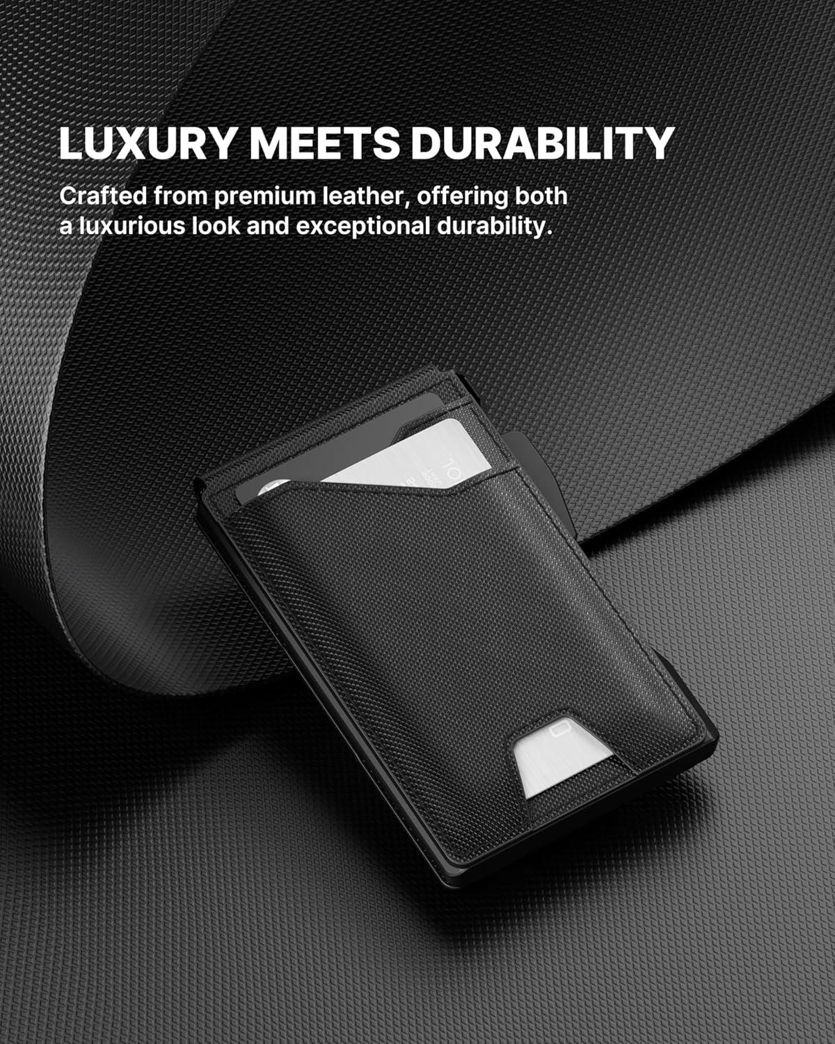 image:imagetypecase Tactical Wallet for Men Card Holder Pop Up Card Case Genuine Leather Smart RFID Blocking Slim Minimalist Thin Front Pocket  913 Card Capacitiy ID Window Money Clip BrownDark Black