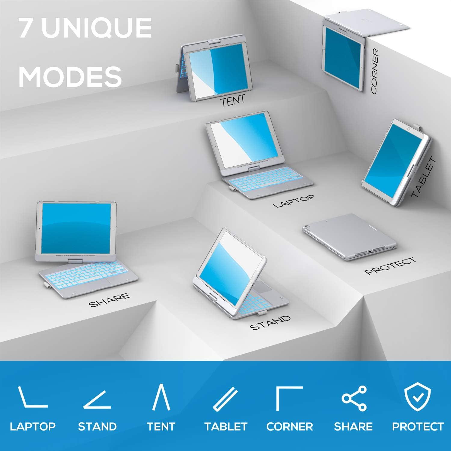 image:imagetypecase Touch Case with Keyboard for iPad 9th Generation 102 2021 MultiTouch Trackpad 10 Color Backlight 360 Thin amp Light  iPad 8th Gen 2020 7th Gen 2019 Air 3 Pro 105 SilverSilver