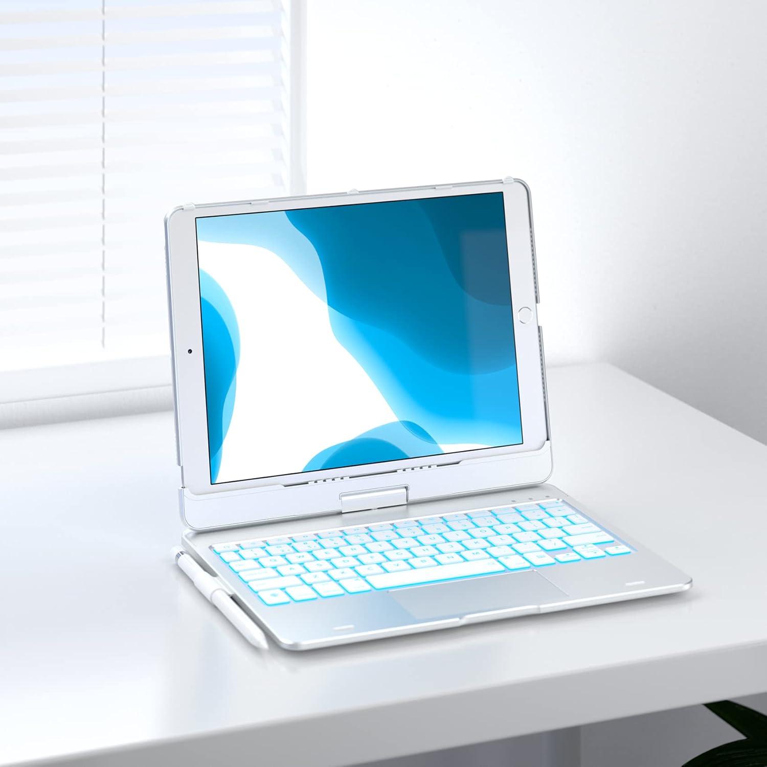 image:imagetypecase Touch Case with Keyboard for iPad 9th Generation 102 2021 MultiTouch Trackpad 10 Color Backlight 360 Thin amp Light  iPad 8th Gen 2020 7th Gen 2019 Air 3 Pro 105 SilverSilver