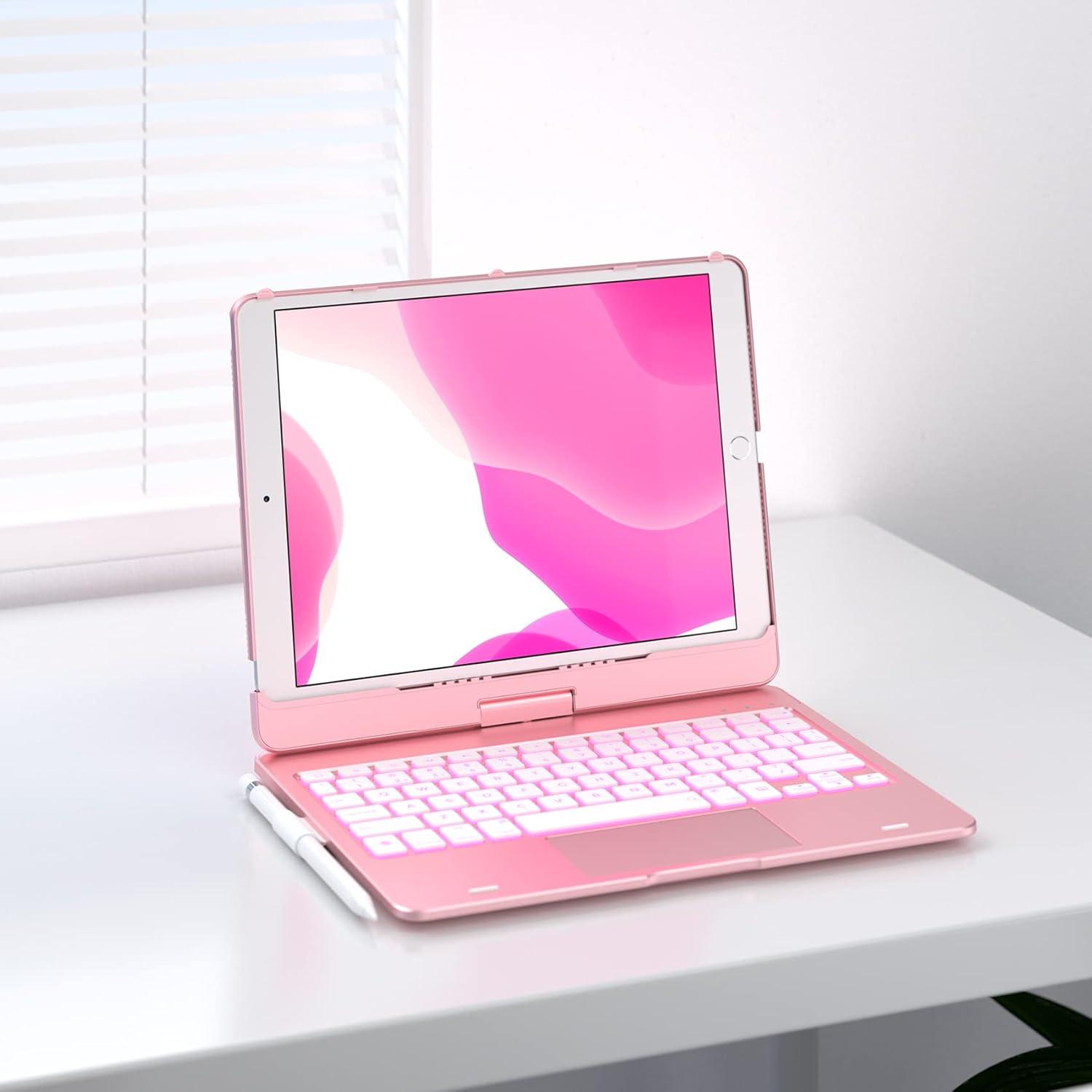 image:imagetypecase Touch Case with Keyboard for iPad 9th Generation 102 2021 MultiTouch Trackpad 10 Color Backlight 360 Thin amp Light  iPad 8th Gen 2020 7th Gen 2019 Air 3 Pro 105 SilverRose Gold