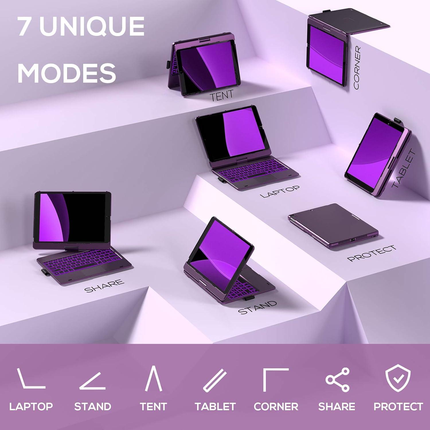 image:imagetypecase Touch Case with Keyboard for iPad 9th Generation 102 2021 MultiTouch Trackpad 10 Color Backlight 360 Thin amp Light  iPad 8th Gen 2020 7th Gen 2019 Air 3 Pro 105 SilverViolet