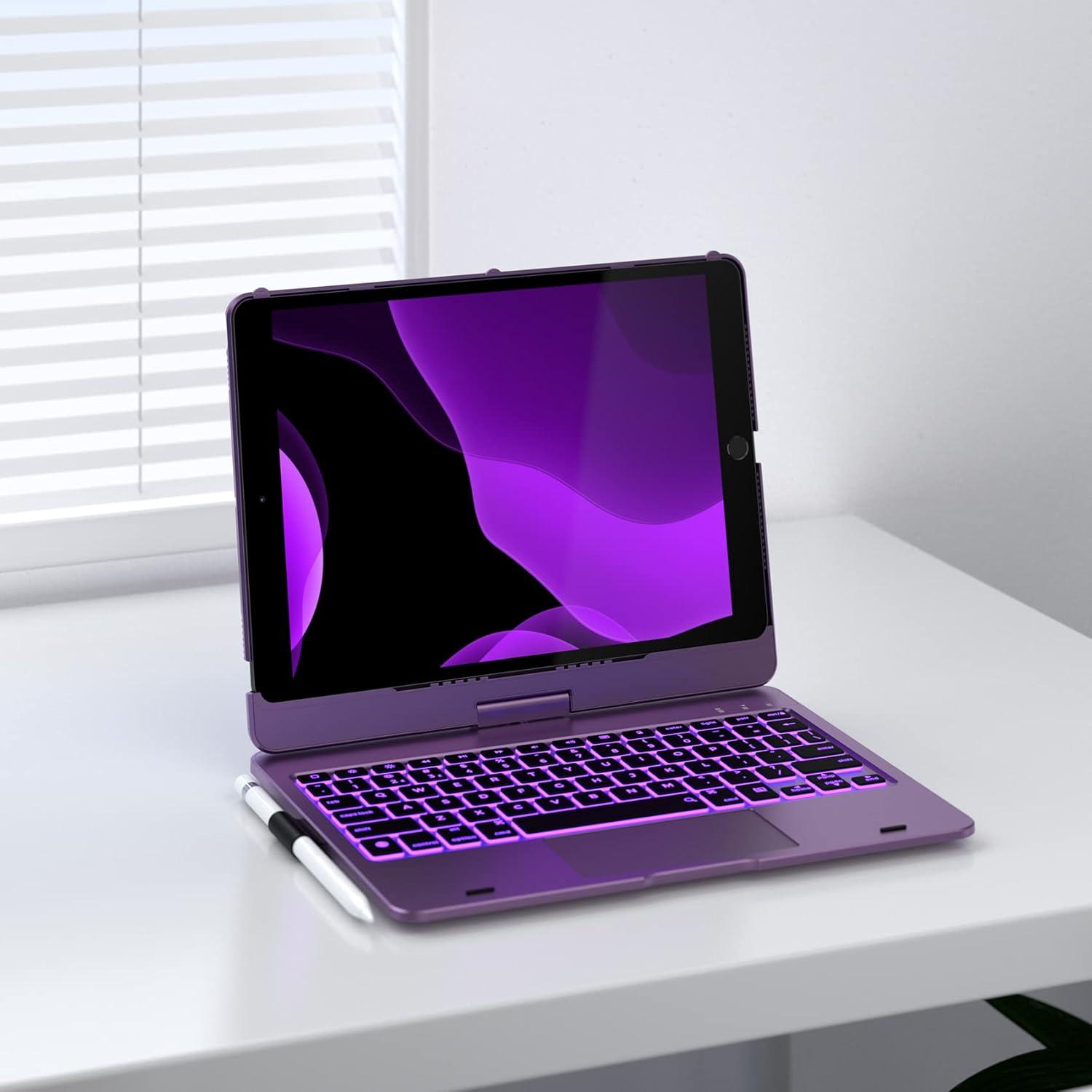 image:imagetypecase Touch Case with Keyboard for iPad 9th Generation 102 2021 MultiTouch Trackpad 10 Color Backlight 360 Thin amp Light  iPad 8th Gen 2020 7th Gen 2019 Air 3 Pro 105 SilverViolet