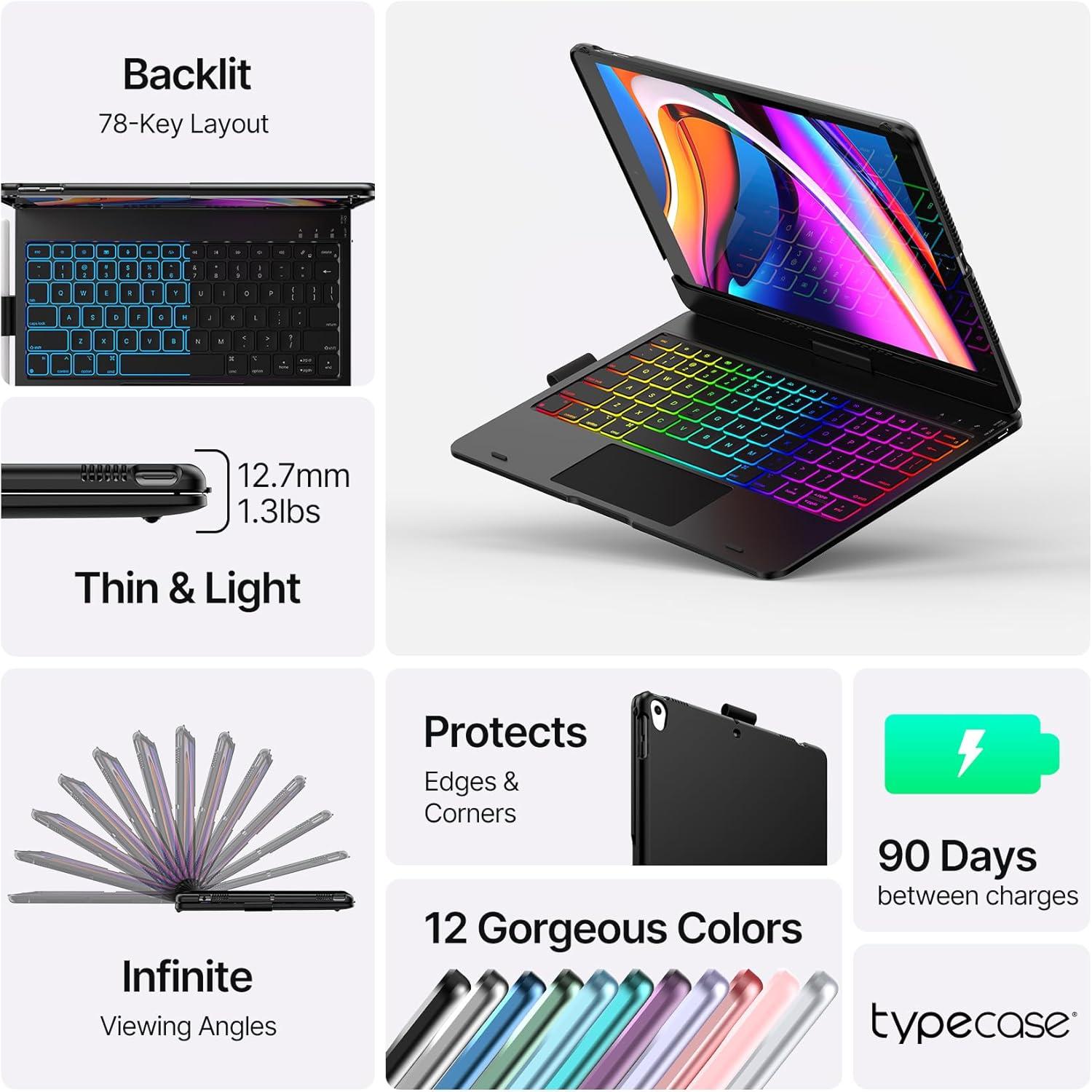 image:imagetypecase Touch Case with Keyboard for iPad 9th Generation 102 2021 MultiTouch Trackpad 10 Color Backlight 360 Thin amp Light  iPad 8th Gen 2020 7th Gen 2019 Air 3 Pro 105 SilverBlack