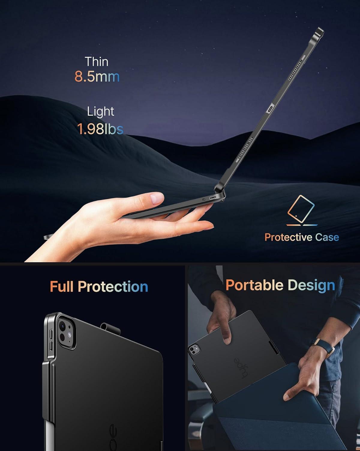 image:imagetypecase Touch Case with Keyboard for iPad Pro 13inchM5M4 20252024 iPad Air 13inchM3M2 20252024 amp iPad Pro 129inch Trackpad 360 Rotatable 11Colors Backlit Space BlackSpace Black
