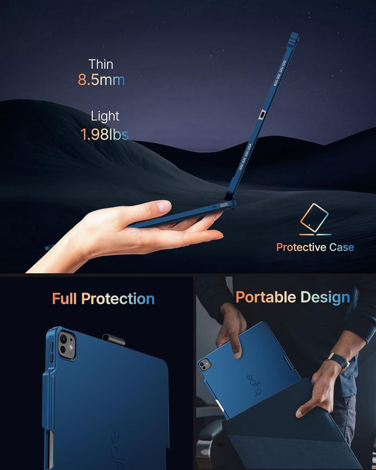 image:imagetypecase Touch Case with Keyboard for iPad Pro 13inchM5M4 20252024 iPad Air 13inchM3M2 20252024 amp iPad Pro 129inch Trackpad 360 Rotatable 11Colors Backlit Space BlackLake Blue