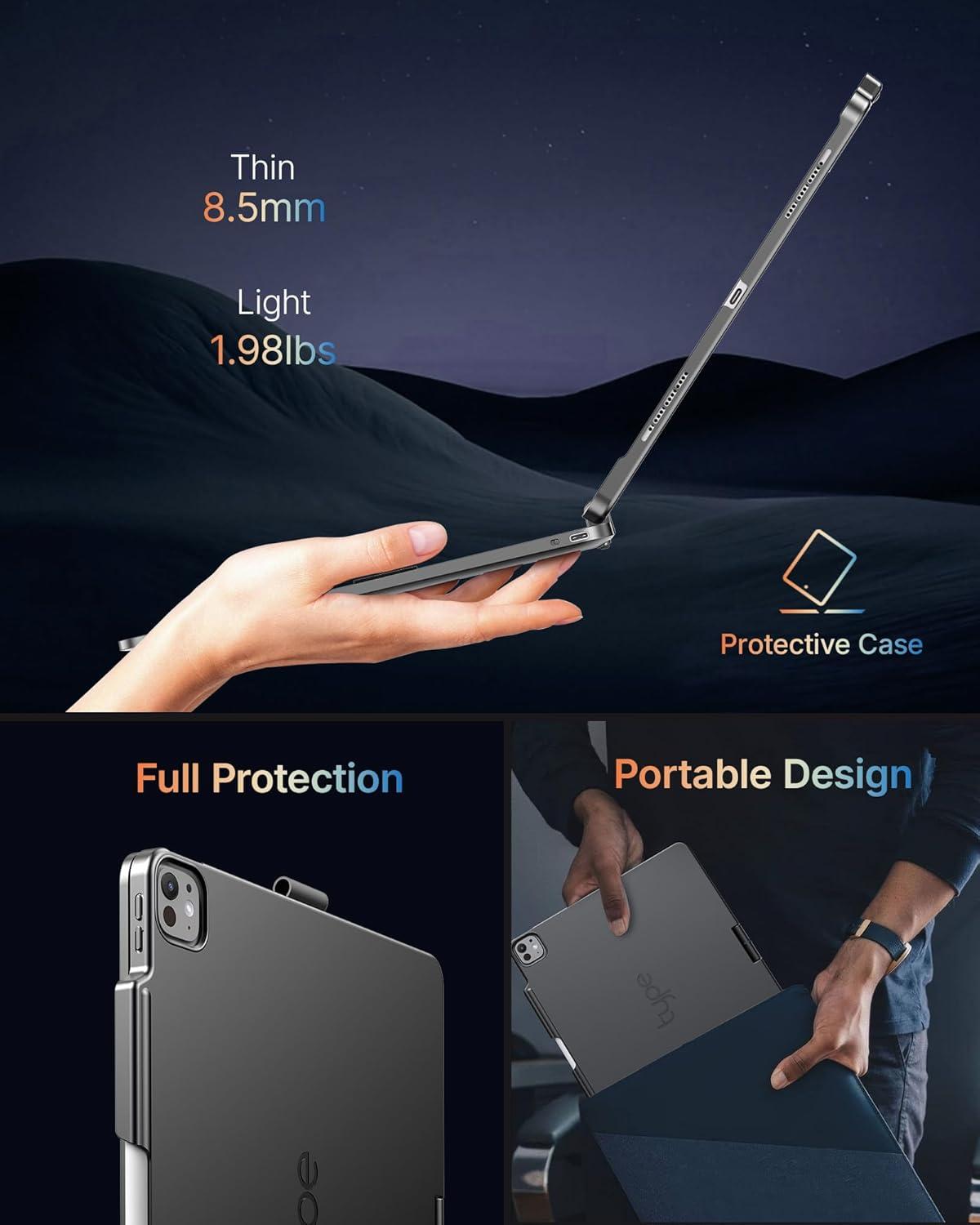 image:imagetypecase Touch Case with Keyboard for iPad Pro 13inchM5M4 20252024 iPad Air 13inchM3M2 20252024 amp iPad Pro 129inch Trackpad 360 Rotatable 11Colors Backlit Space BlackMidnight Gray