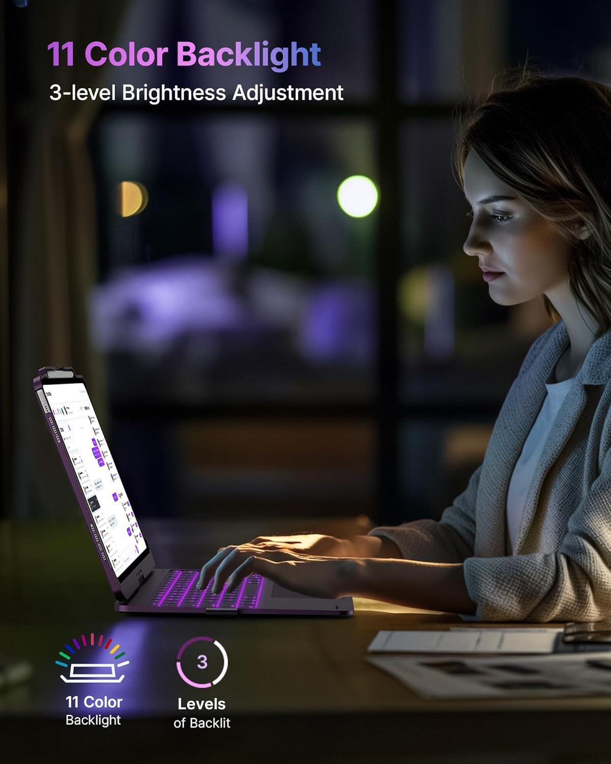 image:imagetypecase Touch Case with Keyboard for iPad Pro 13inchM5M4 20252024 iPad Air 13inchM3M2 20252024 amp iPad Pro 129inch Trackpad 360 Rotatable 11Colors Backlit Soft PurpleSoft Purple