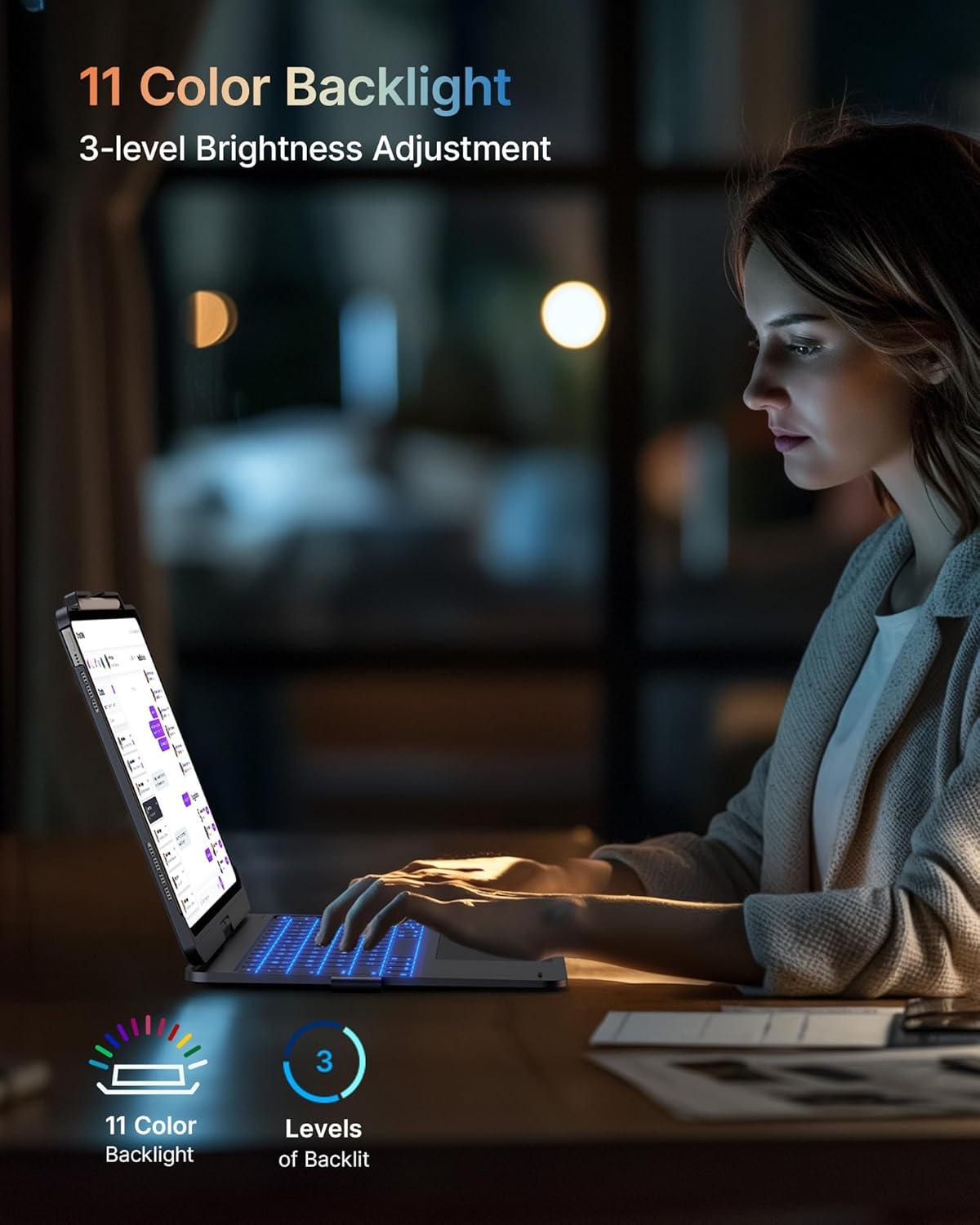 image:imagetypecase Touch Case with Keyboard for iPad Pro 13inchM5M4 20252024 iPad Air 13inchM3M2 20252024 amp iPad Pro 129inch Trackpad 360 Rotatable 11Colors Backlit Space BlackMidnight Gray