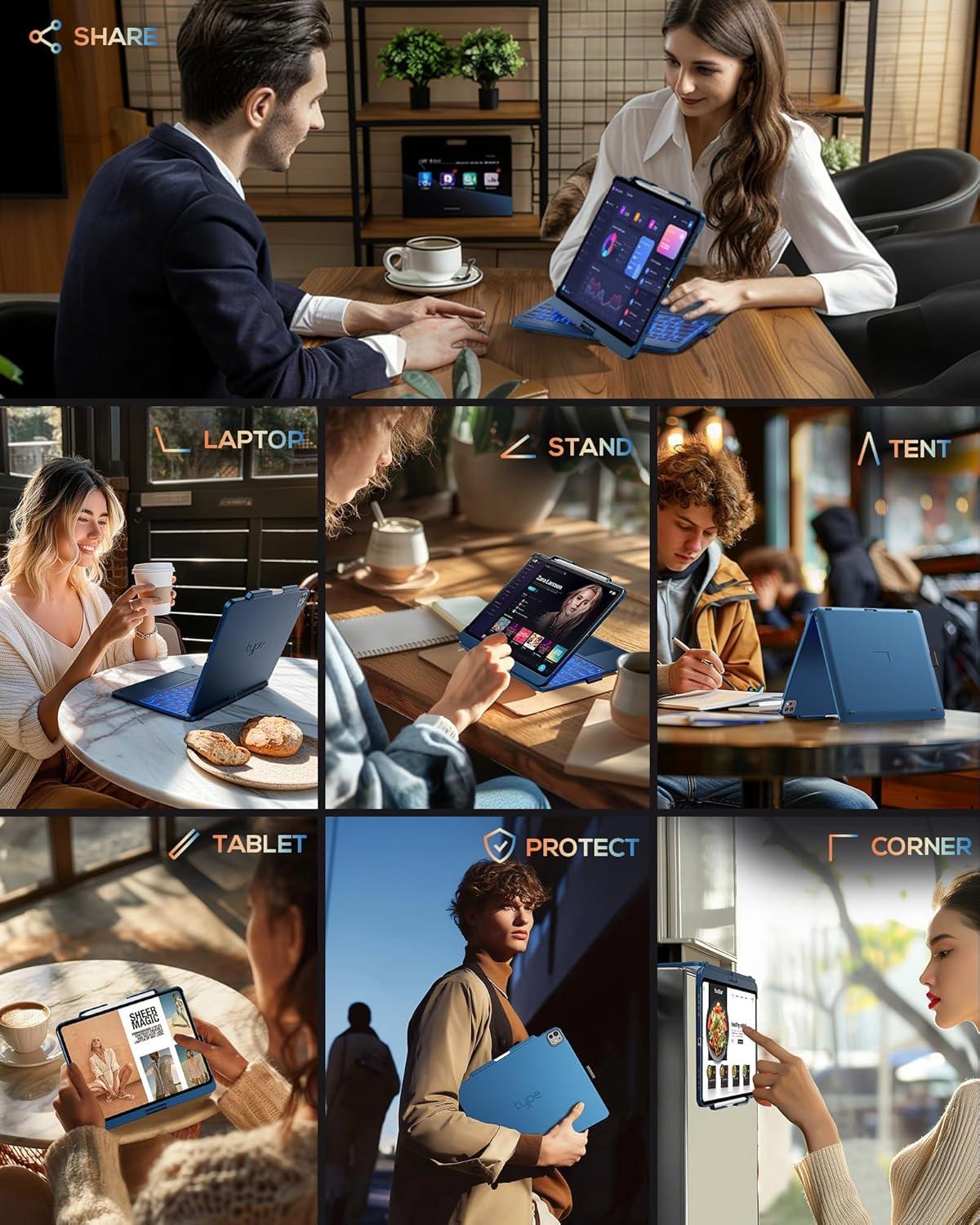 image:imagetypecase Touch Case with Keyboard for iPad Pro 13inchM5M4 20252024 iPad Air 13inchM3M2 20252024 amp iPad Pro 129inch Trackpad 360 Rotatable 11Colors Backlit Space BlackLake Blue