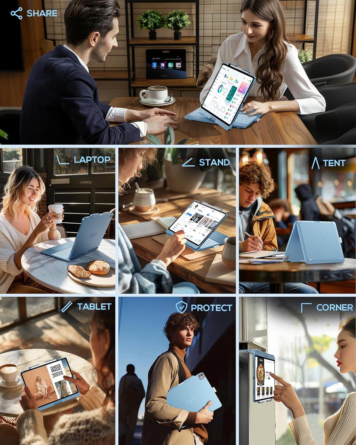 image:imagetypecase Touch Case with Keyboard for iPad Pro 13inchM5M4 20252024 iPad Air 13inchM3M2 20252024 amp iPad Pro 129inch Trackpad 360 Rotatable 11Colors Backlit Space BlackPale Blue