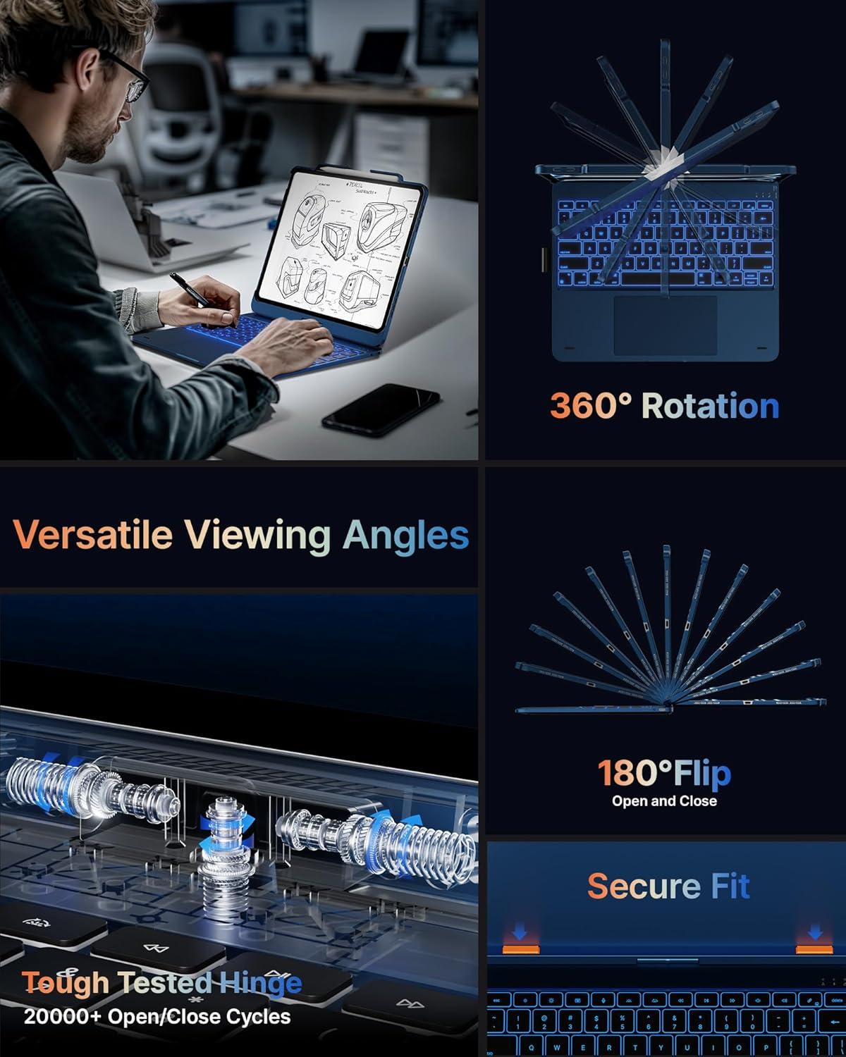 image:imagetypecase Touch Case with Keyboard for iPad Pro 13inchM5M4 20252024 iPad Air 13inchM3M2 20252024 amp iPad Pro 129inch Trackpad 360 Rotatable 11Colors Backlit Space BlackLake Blue