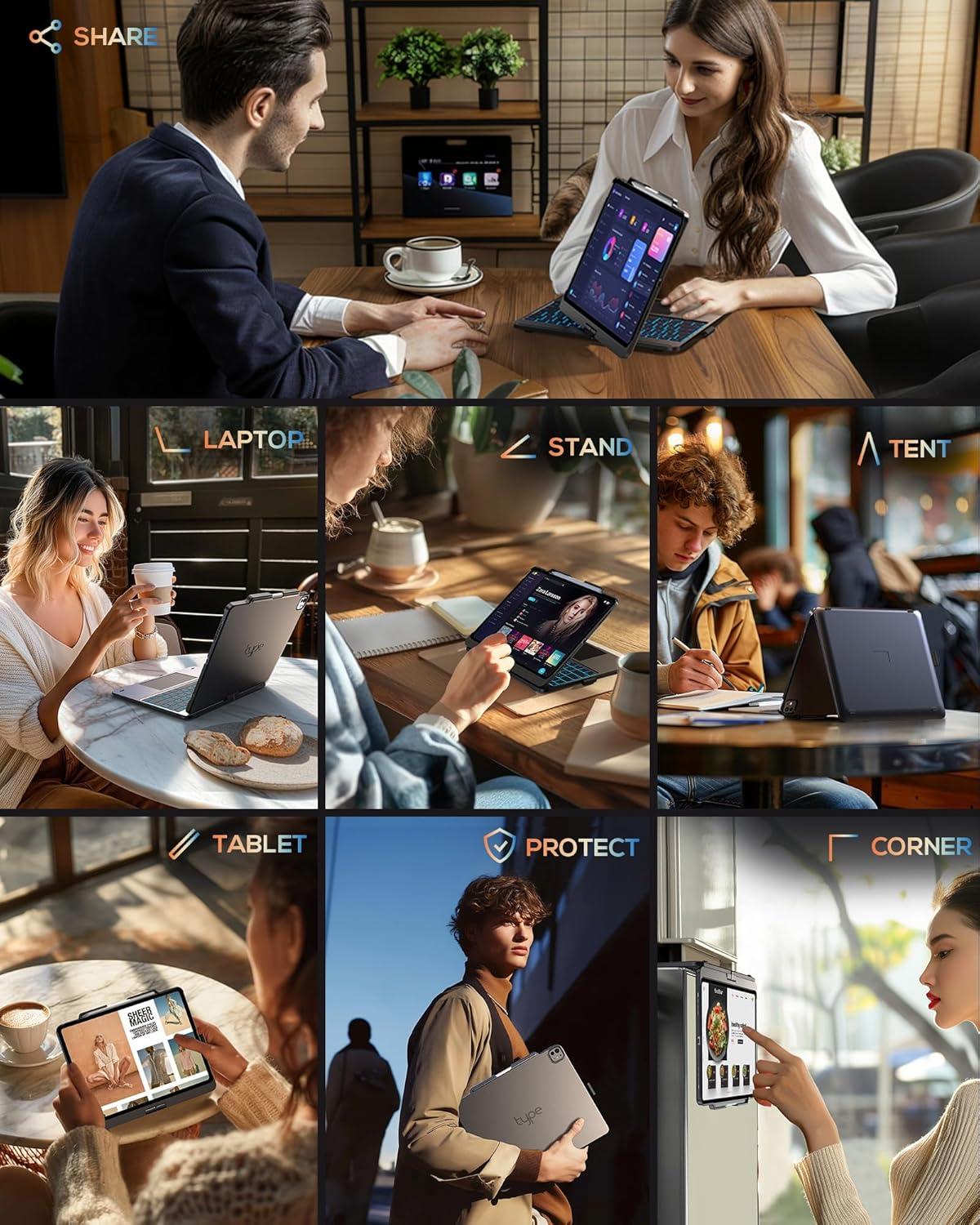 image:imagetypecase Touch Case with Keyboard for iPad Pro 13inchM5M4 20252024 iPad Air 13inchM3M2 20252024 amp iPad Pro 129inch Trackpad 360 Rotatable 11Colors Backlit Space BlackSpace Black
