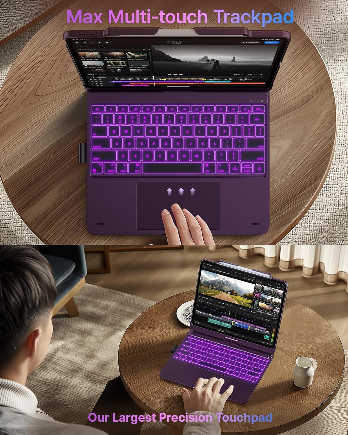 image:imagetypecase Touch Case with Keyboard for iPad Pro 13inchM5M4 20252024 iPad Air 13inchM3M2 20252024 amp iPad Pro 129inch Trackpad 360 Rotatable 11Colors Backlit Soft PurpleSoft Purple