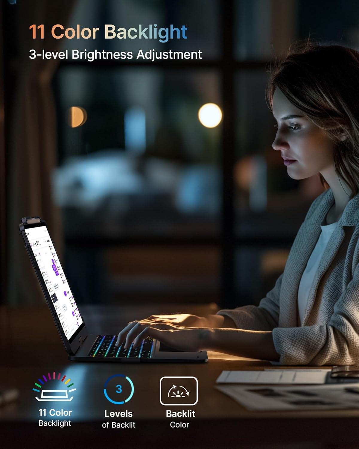 image:imagetypecase Touch Case with Keyboard for iPad Pro 13inchM5M4 20252024 iPad Air 13inchM3M2 20252024 amp iPad Pro 129inch Trackpad 360 Rotatable 11Colors Backlit Soft PurpleSpace Black