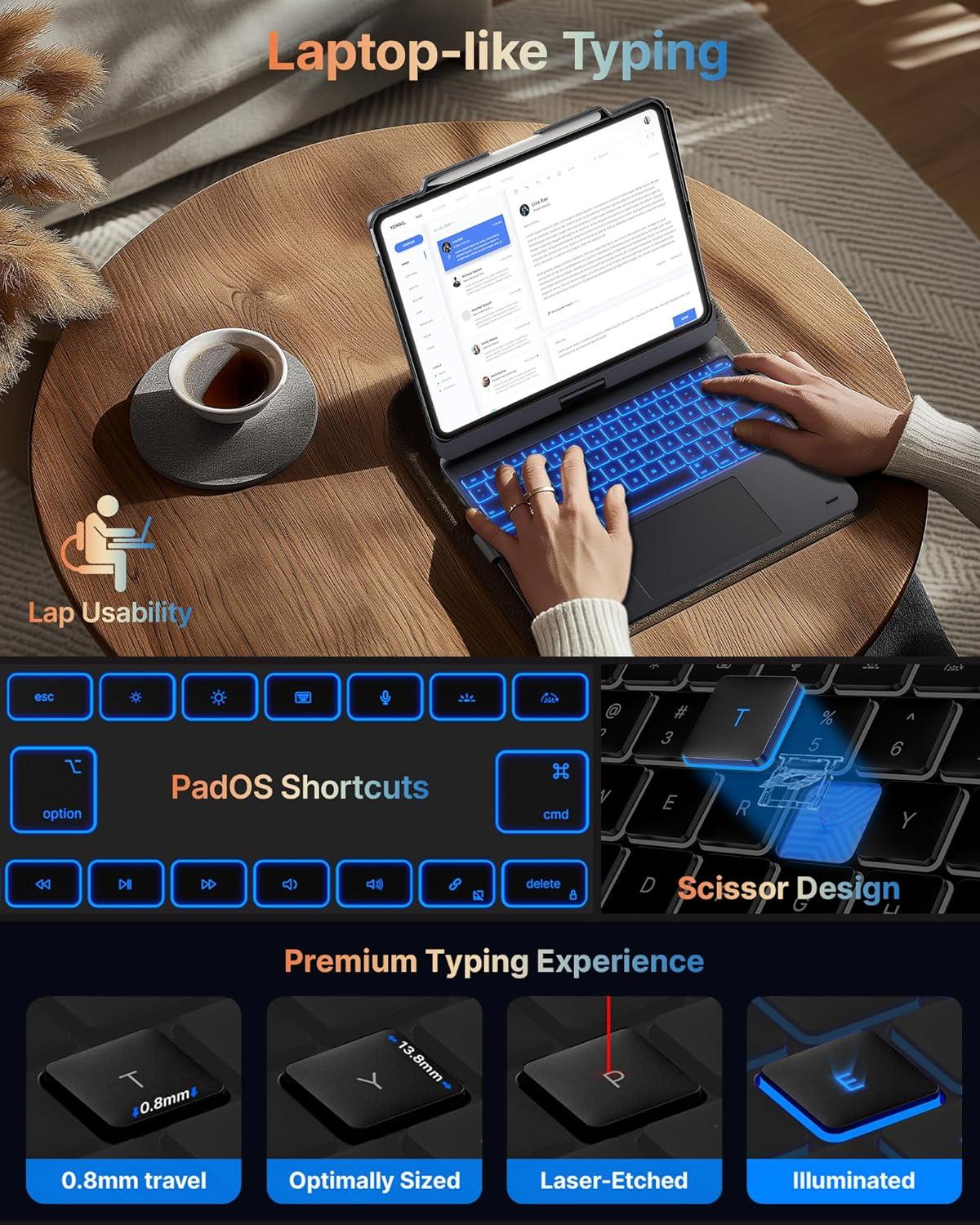 image:imagetypecase Touch Case with Keyboard for iPad Pro 13inchM5M4 20252024 iPad Air 13inchM3M2 20252024 amp iPad Pro 129inch Trackpad 360 Rotatable 11Colors Backlit Space BlackMidnight Gray