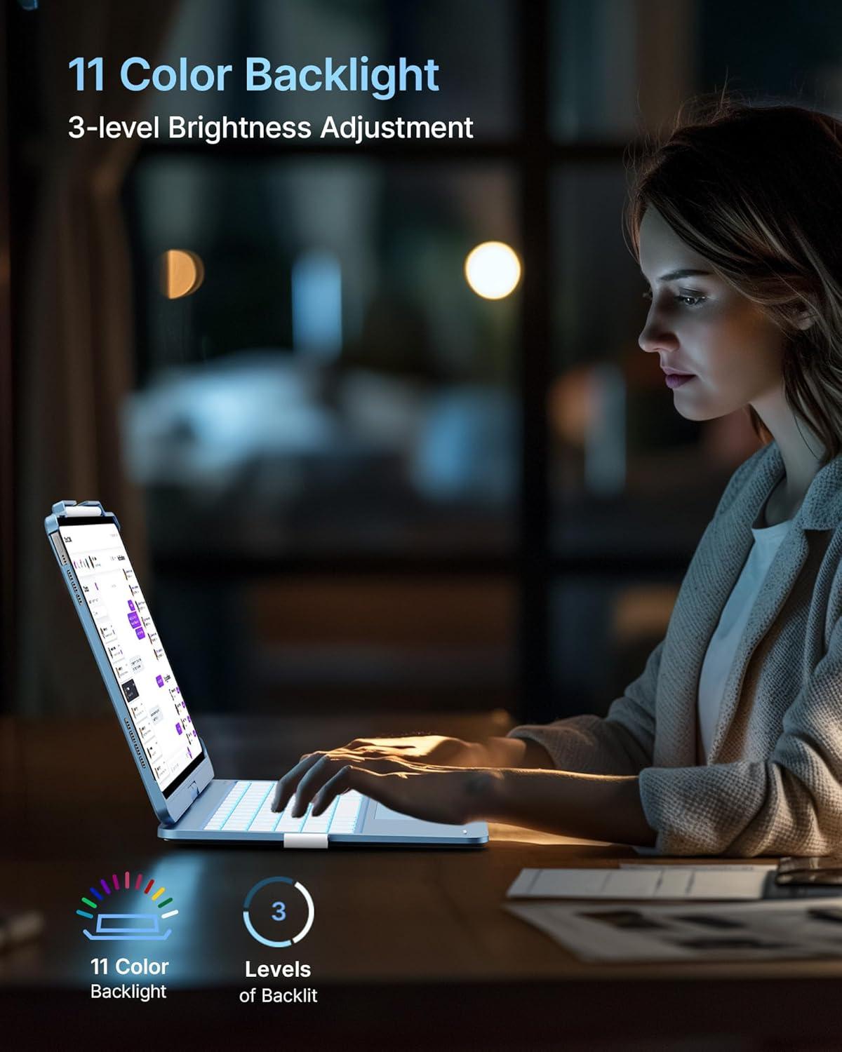 image:imagetypecase Touch Case with Keyboard for iPad Pro 13inchM5M4 20252024 iPad Air 13inchM3M2 20252024 amp iPad Pro 129inch Trackpad 360 Rotatable 11Colors Backlit Soft PurplePale Blue