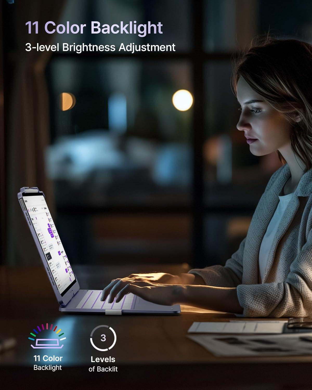 image:imagetypecase Touch Case with Keyboard for iPad Pro 13inchM5M4 20252024 iPad Air 13inchM3M2 20252024 amp iPad Pro 129inch Trackpad 360 Rotatable 11Colors Backlit Space BlackPale Purple