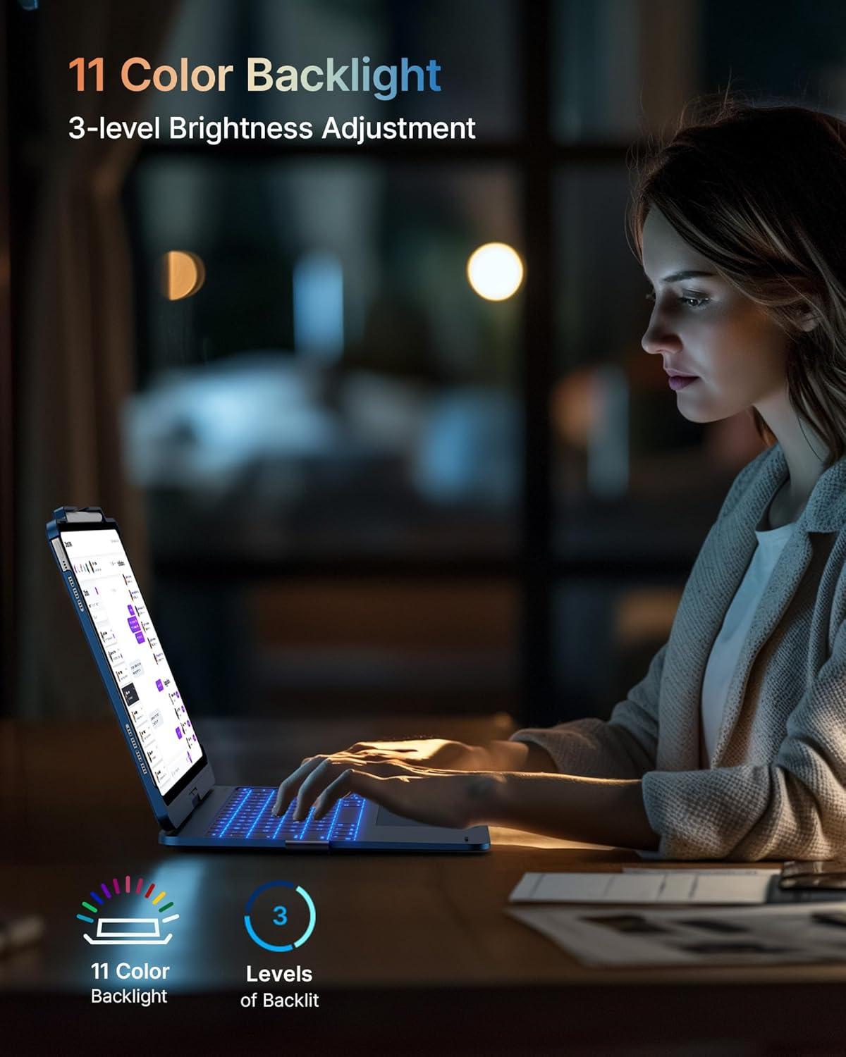 image:imagetypecase Touch Case with Keyboard for iPad Pro 13inchM5M4 20252024 iPad Air 13inchM3M2 20252024 amp iPad Pro 129inch Trackpad 360 Rotatable 11Colors Backlit Space BlackLake Blue