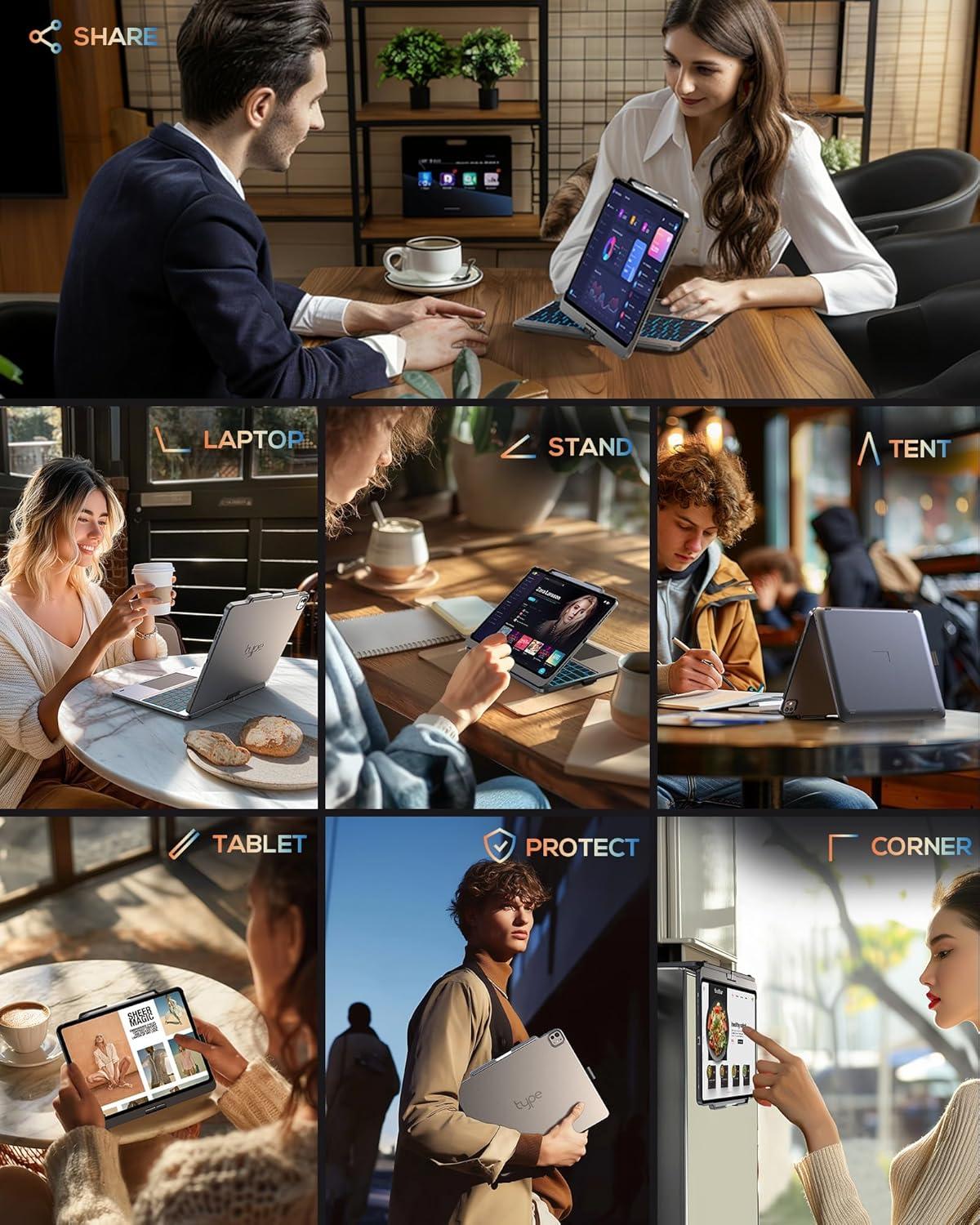 image:imagetypecase Touch Case with Keyboard for iPad Pro 13inchM5M4 20252024 iPad Air 13inchM3M2 20252024 amp iPad Pro 129inch Trackpad 360 Rotatable 11Colors Backlit Space BlackMidnight Gray