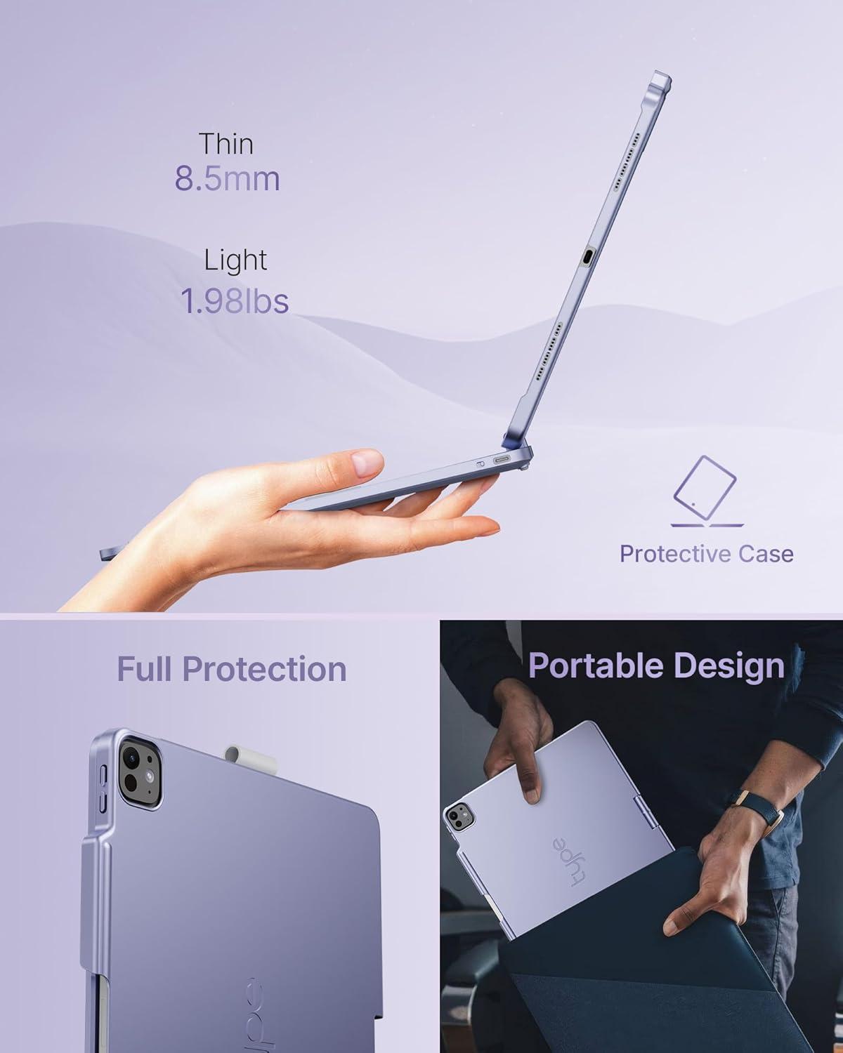 image:imagetypecase Touch Case with Keyboard for iPad Pro 13inchM5M4 20252024 iPad Air 13inchM3M2 20252024 amp iPad Pro 129inch Trackpad 360 Rotatable 11Colors Backlit Space BlackPale Purple